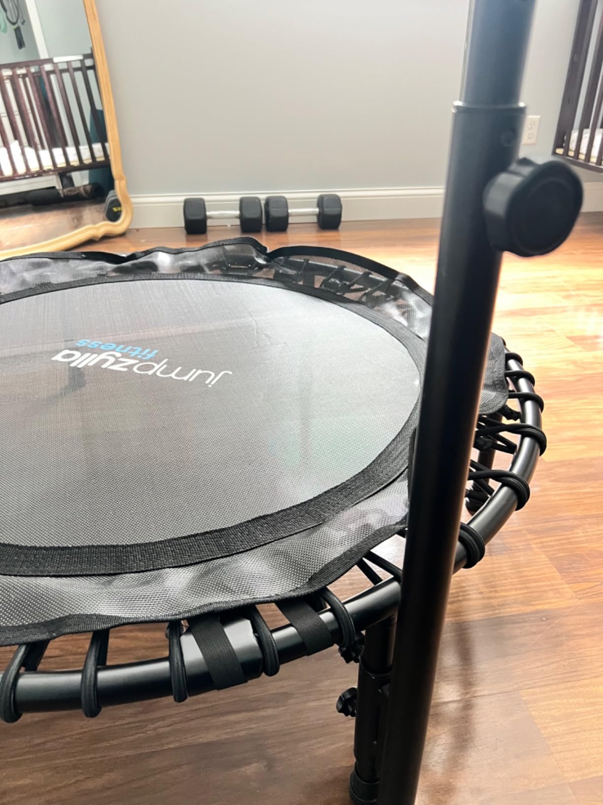 JUMPZYLLA Mini Rebounder Trampoline for Adults, Fitness Trampoline with Bar | 450/550 lbs Exercise Trampoline with Adjustable Handle, 40/48 in for Indoor/Outdoor Workouts customer photo 2