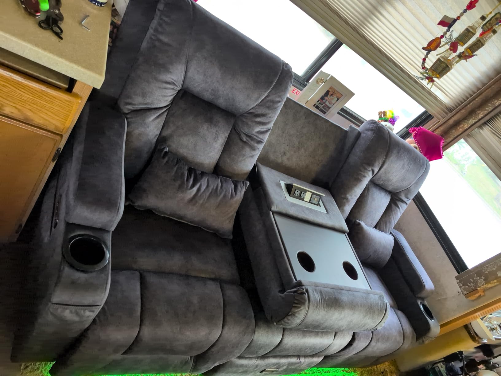 URRED Wall Hugger Power Reclining Loveseat Sofa, Brown: 68.1