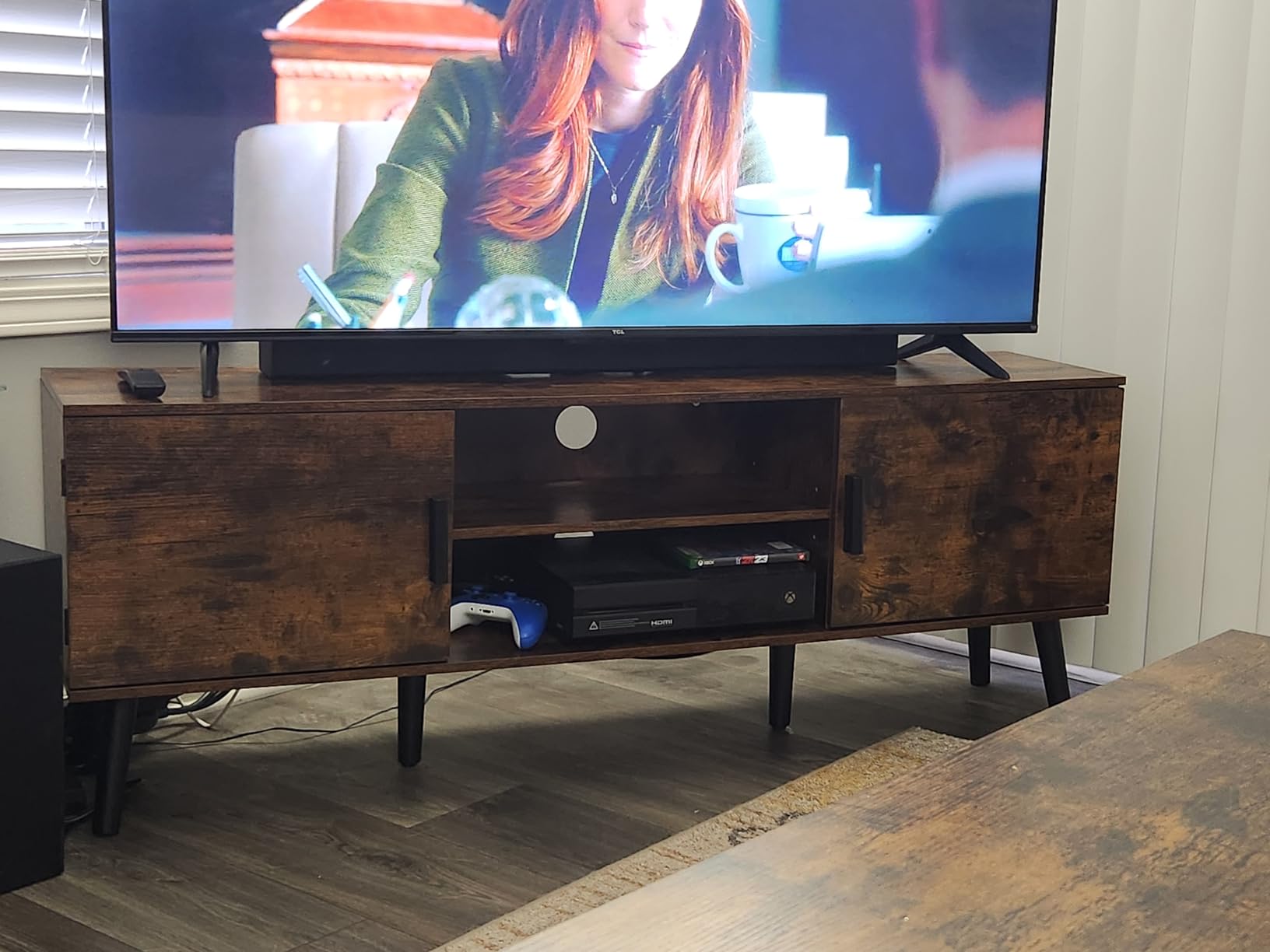 SUPERJARE 70.9 Inch TV Stand for 65, 75 Inch TV, Entertainment Center with Adjustable Shelf, 2 Cabinets, TV Console Table, Media Console, Solid Wood Feet, Cord Holes, for Living Room, Rustic Brown customer photo 1