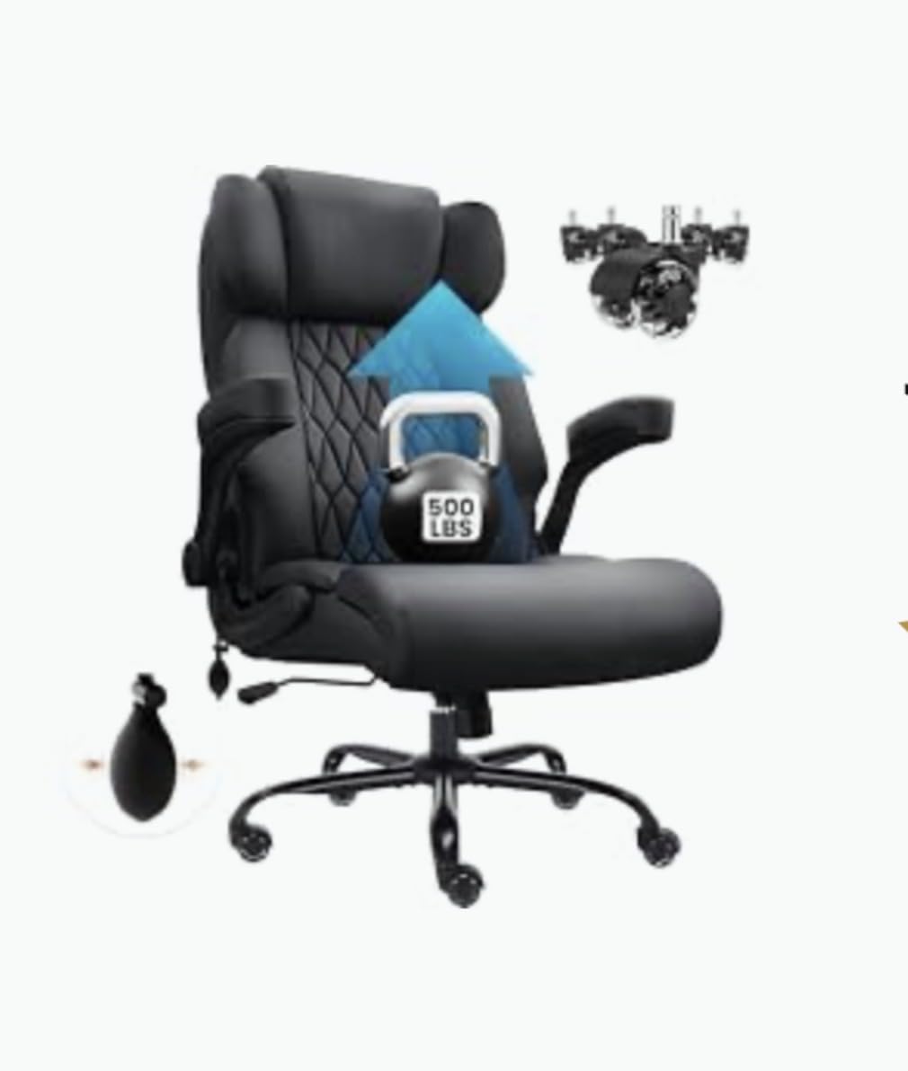 500lbs Big and Tall Office Chair Adjustable Lumbar Support for Back Pain, Extra Wide Seat Executive Office Chair Thick Armrest Pad, Heavy Duty Base & Upgraded Wheels, Ergonomic Comfy Computer Desk Chair customer photo 1