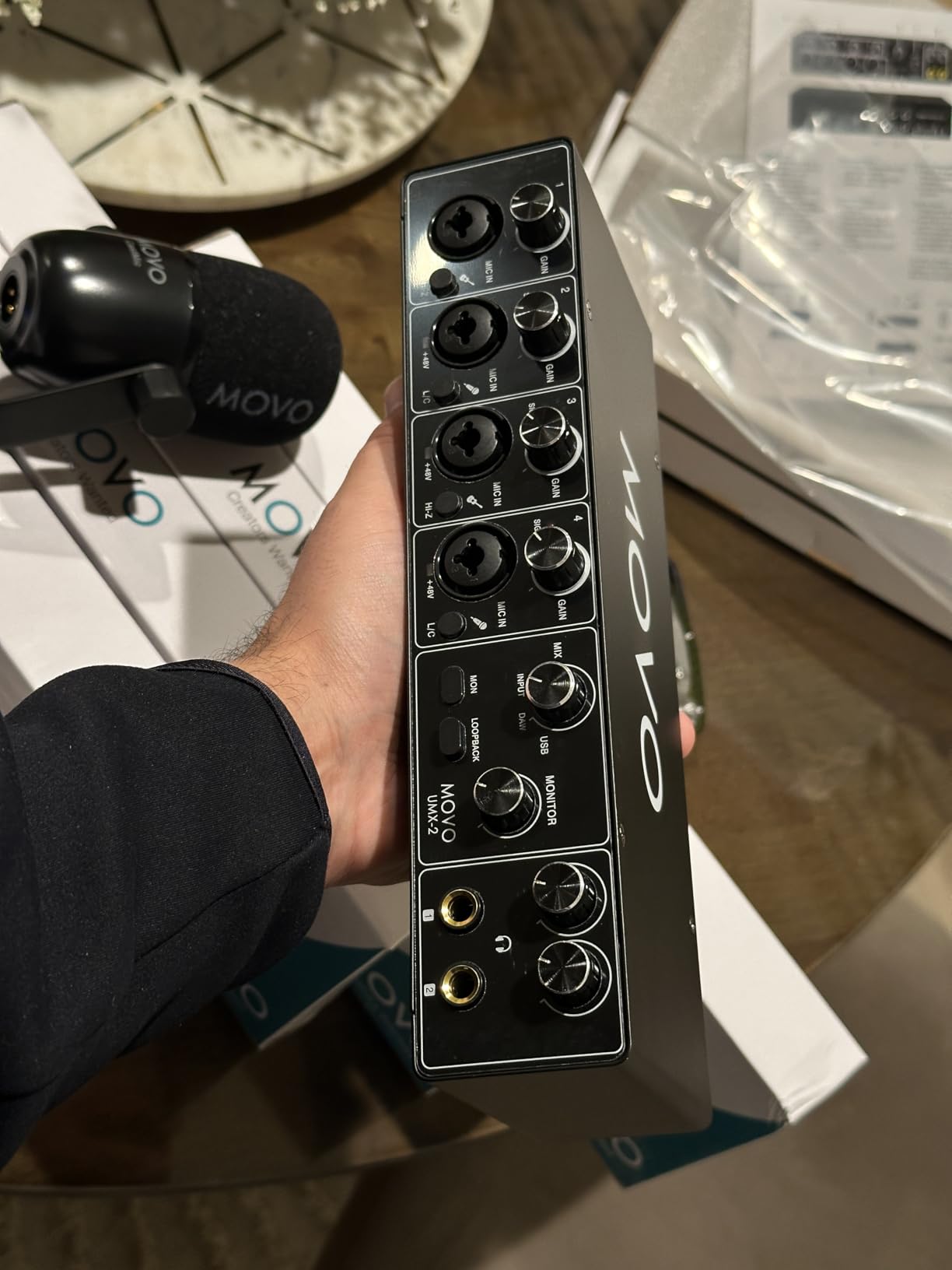 Movo 4-Person Podcast Equipment Bundle - 4-Channel USB Audio Interface, 4 CastMic Dynamic Microphones, 4 Boom Arms - Complete Recording Kit customer photo 2