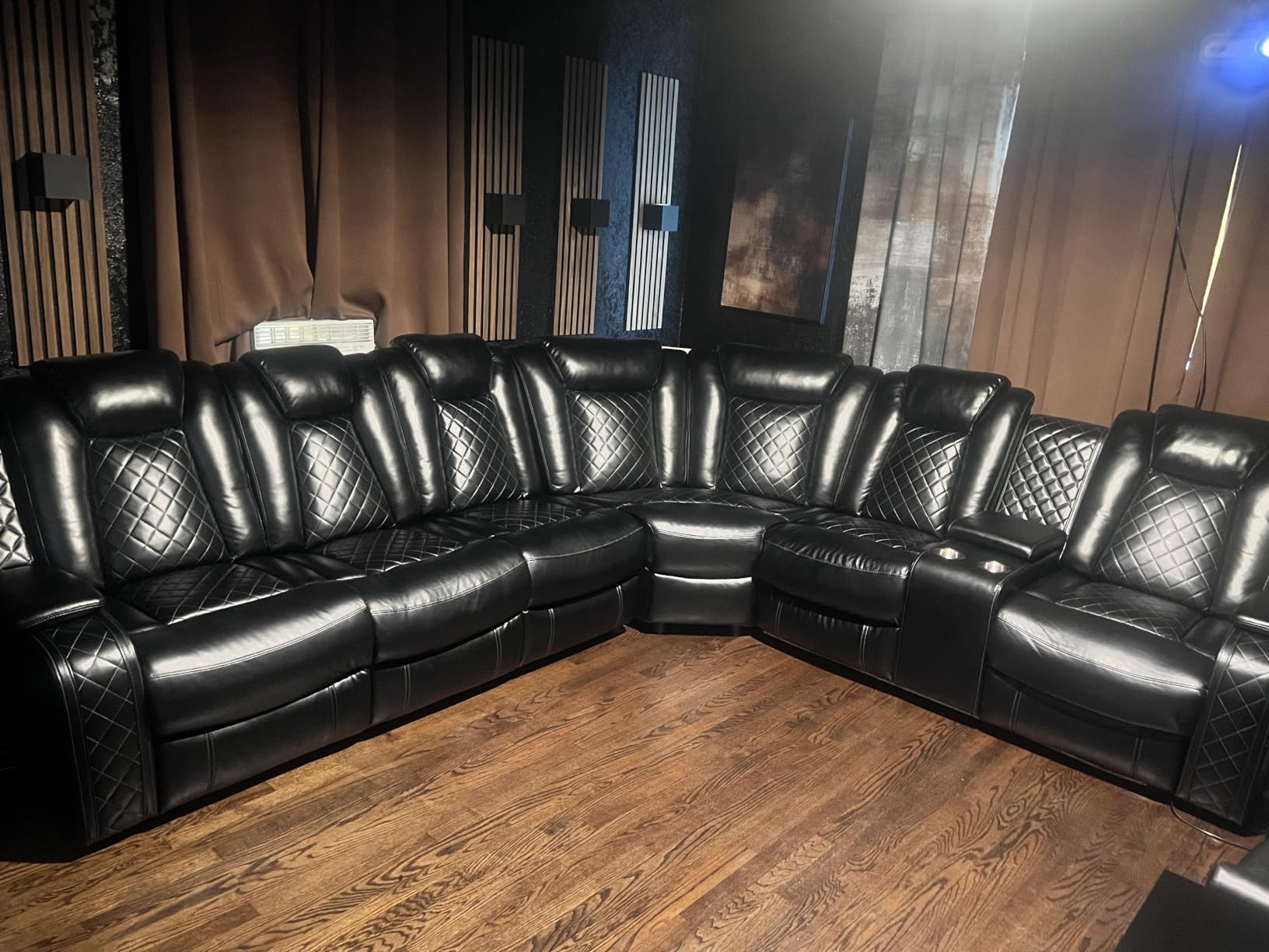 Power Recliner Sofa Set, Living Room Furniture Sets, Leather Sectional Sofa Set with LED Lights, Cup Holders, Storage Console for Living Room/Home Theater (Black) customer photo 1