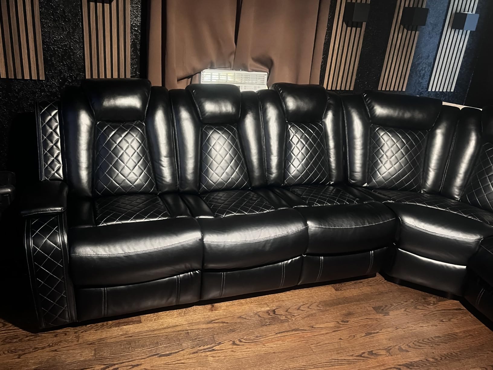 Power Recliner Sofa Set, Living Room Furniture Sets, Leather Sectional Sofa Set with LED Lights, Cup Holders, Storage Console for Living Room/Home Theater (Black) customer photo 2