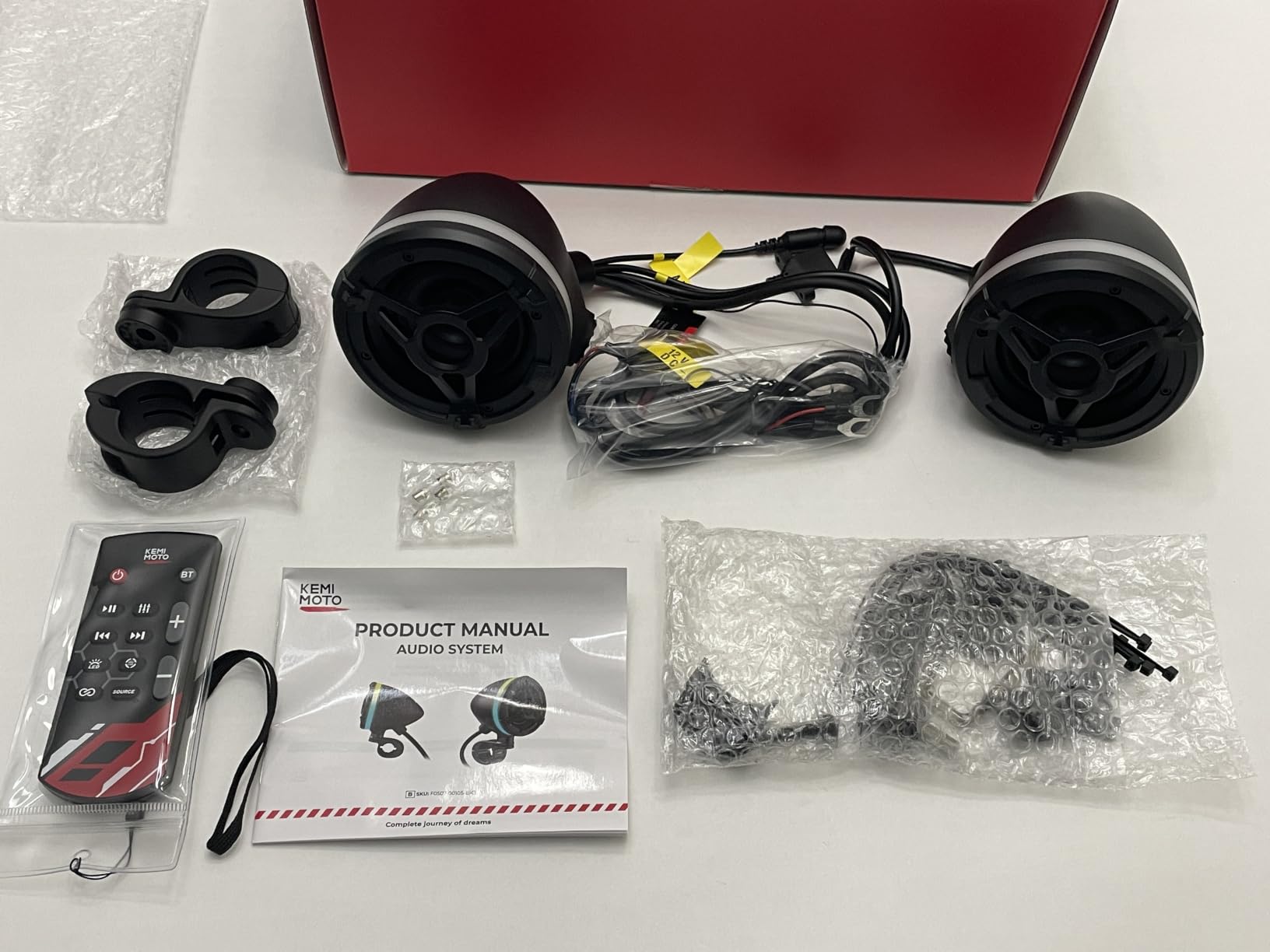 KEMIMOTO Motorcycle Speakers Compatible with Bluetooth, 2X 3-Inch Full-Range Speakers, 50W RMS Audio System with RGB Lights, IP66 Water Resistant, Fits 7/8