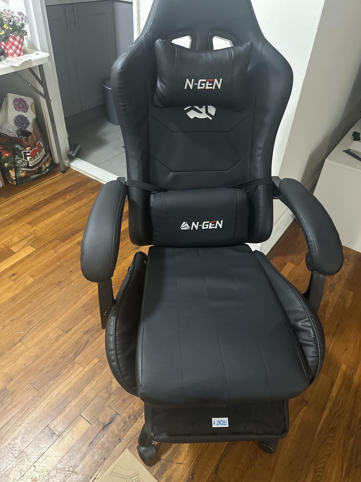 N-GEN GAMING Gaming Chair with Footrest, Lumbar, High-Back, Carbon Black | Reclining Backrest, Linkage Armrests, Durable PU Leather, Adjustable Comfort for Extended Computer, Desk, or Home Office Use customer photo 1
