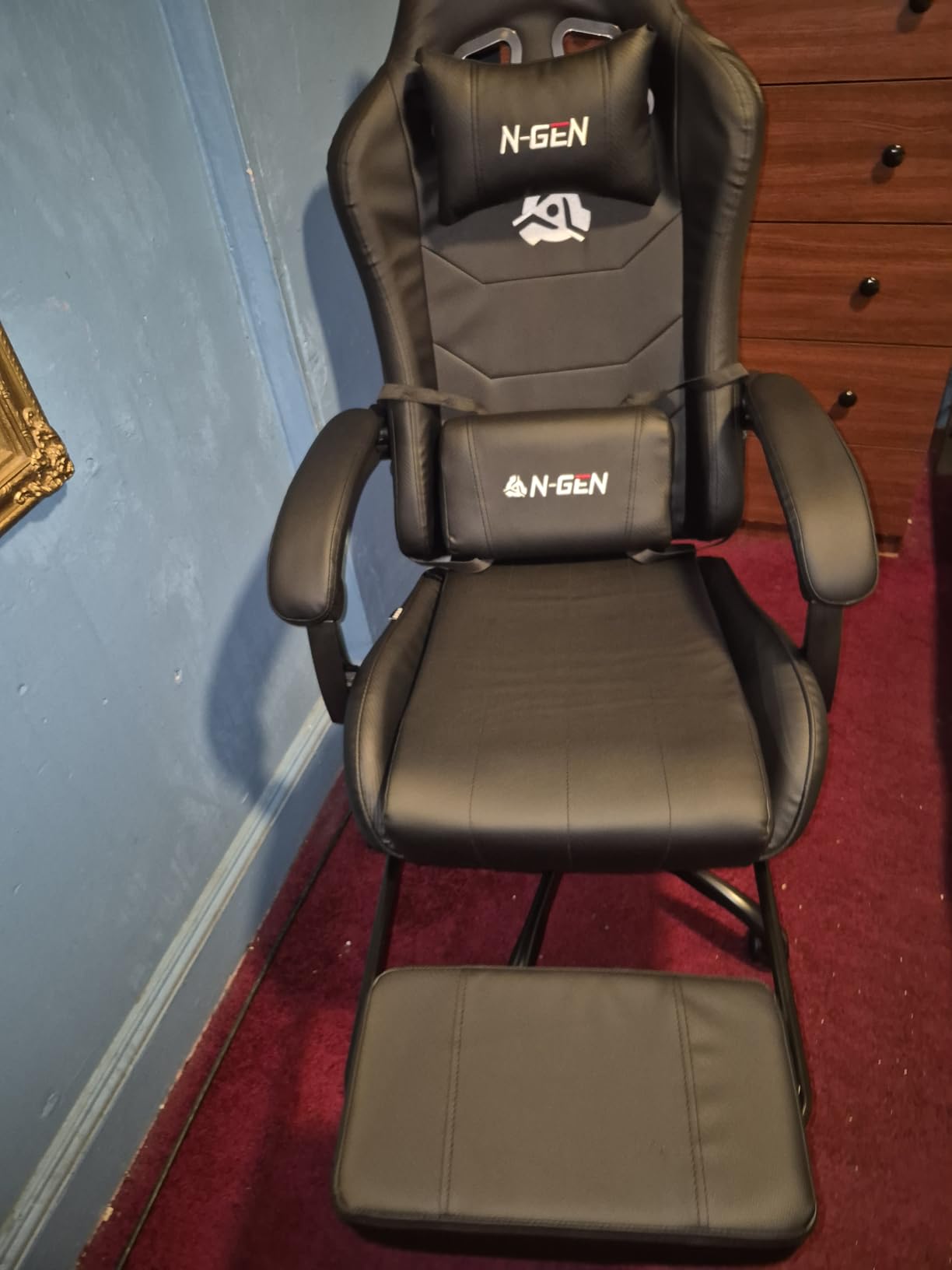 N-GEN GAMING Gaming Chair with Footrest, Lumbar, High-Back, Carbon Black | Reclining Backrest, Linkage Armrests, Durable PU Leather, Adjustable Comfort for Extended Computer, Desk, or Home Office Use customer photo 2