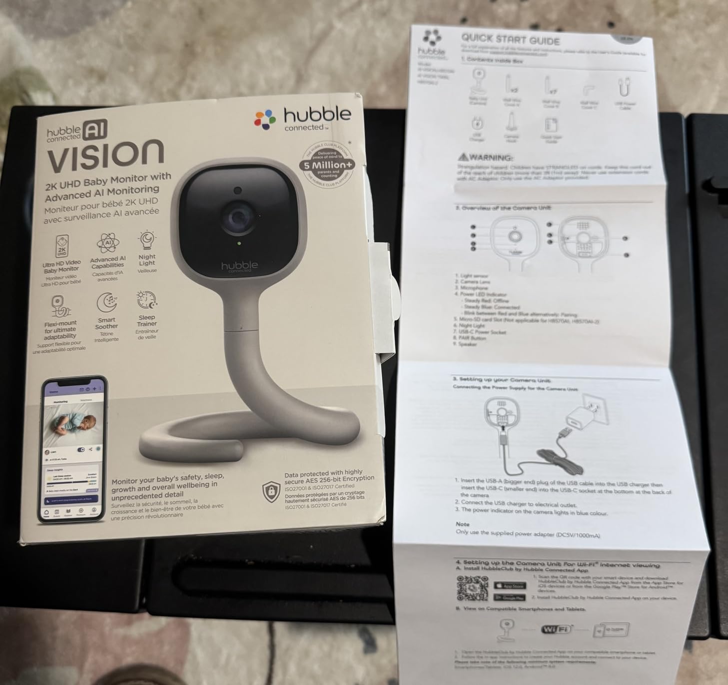 Hubble Connected AI Vision 5-in-1 2K UHD Baby Monitor with AI Alerts, True Cry Detection, Sleep Insights, Nightlight & Smart Soother, Flexible Mount, Dual-Band Wi-Fi (5 & 2.4 GHz) customer photo 2
