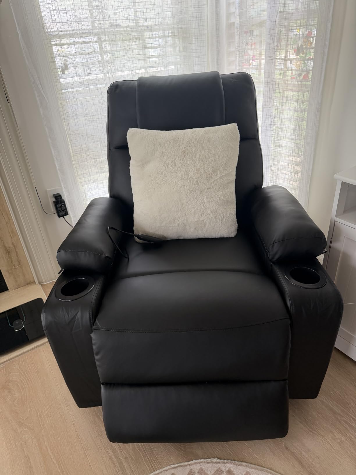 Leather Power Lift Recliner Chair for Elderly, with Massage & Heat | Electric Lifting Chair with Remote Stand Assist, Cup Holders, Reclining Sofa for Living Room, Bedroom, Small Spaces, Brown customer photo 2
