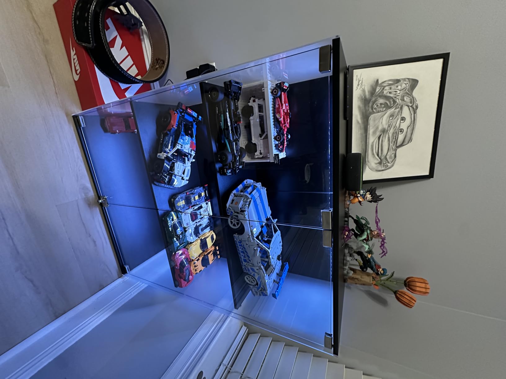 VersionTECH. Glass Display Cabinet with RGB LED Lights, Full-View Display, 3-Tier Display Case with Glass Doors for Collectibles, Cabinets with Lock, Human Sensor, Charging Station, Black customer photo 1