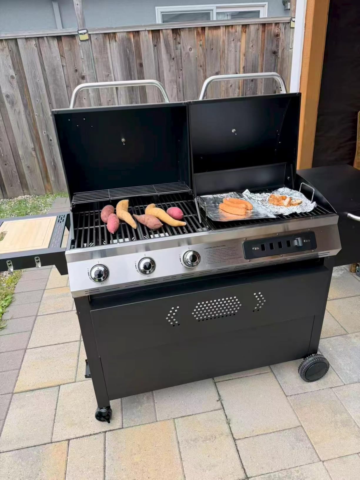 Sophia & William 3-Burner Gas and Charcoal Grill Combo with Offset Smoker | Dual Fuel BBQ Grill, 840 SQIN Cooking Area, Heavy Duty Propane Barbecue for Outdoor Patio Cooking, Backyard Events, Black customer photo 2