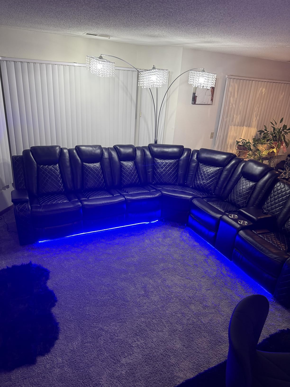 Power Reclining Leather Sectional Sofa Set for Living Room, 6-Seater Black Curved Couch with LED Lights, Cup Holders & Storage Console, Home Theater Seating customer photo 1