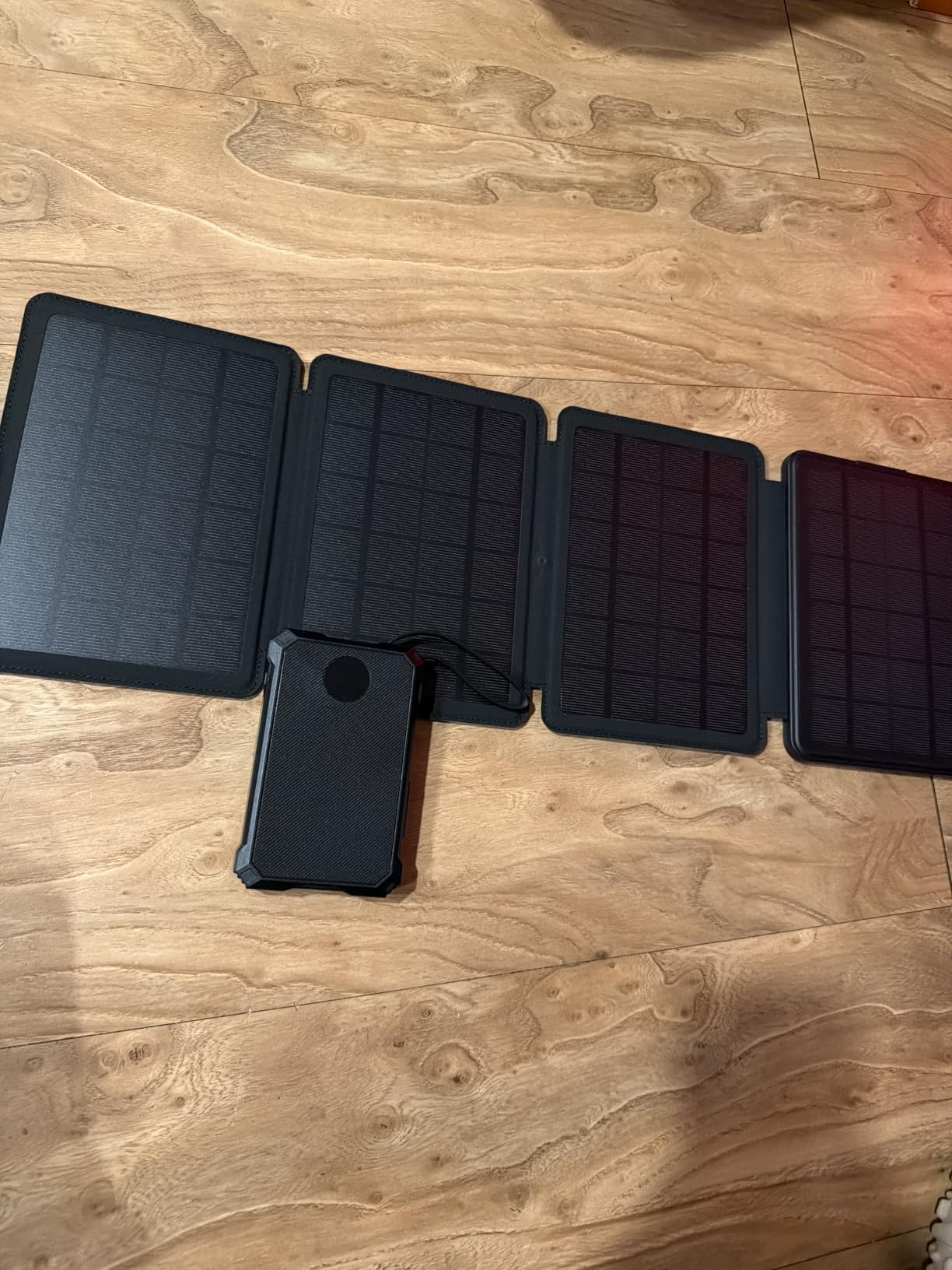 YELOMIN Solar Power Bank 10000mAh with 4 Panel Foldable Solar Charger, Portable Charger with 3 Built-in Cables, 15W Wireless Charging, USB-C in/Outputs, Emergency Flashlight for Outdoor Camping Hiking customer photo 2