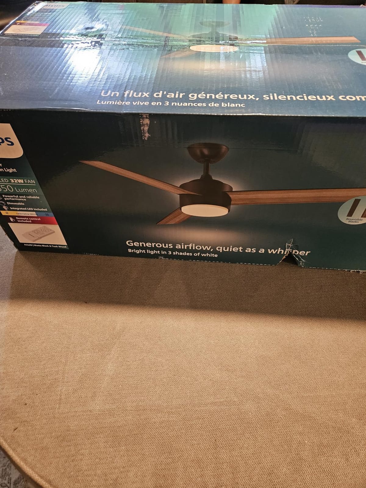 PHILIPS Indoor Ceiling Fan with Bright LED Light, 1-Pack, Dark | Bright Selectable White LED Light, 2650 Lumens, Dimmable, 5400 CFM, 6 Speeds, 2 Airflow Modes, 5 Reversible Blades customer photo 1