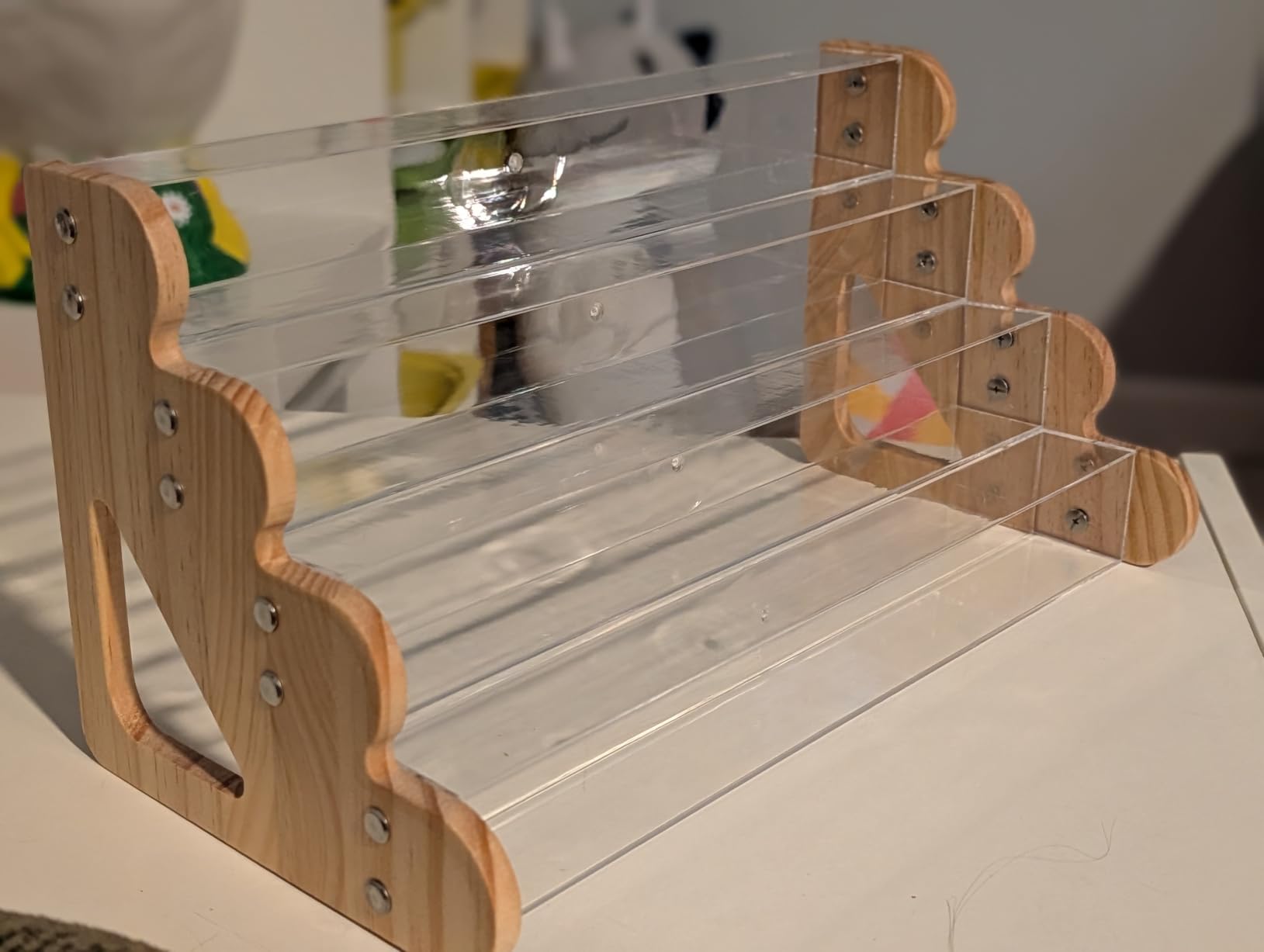 Toy Car Display Stand, 4 Tier Clear Diecast Car Display Rack | 4-tier clear plastic display stand for diecast and toy cars. Space-saving design with sturdy wooden sides. customer photo 1