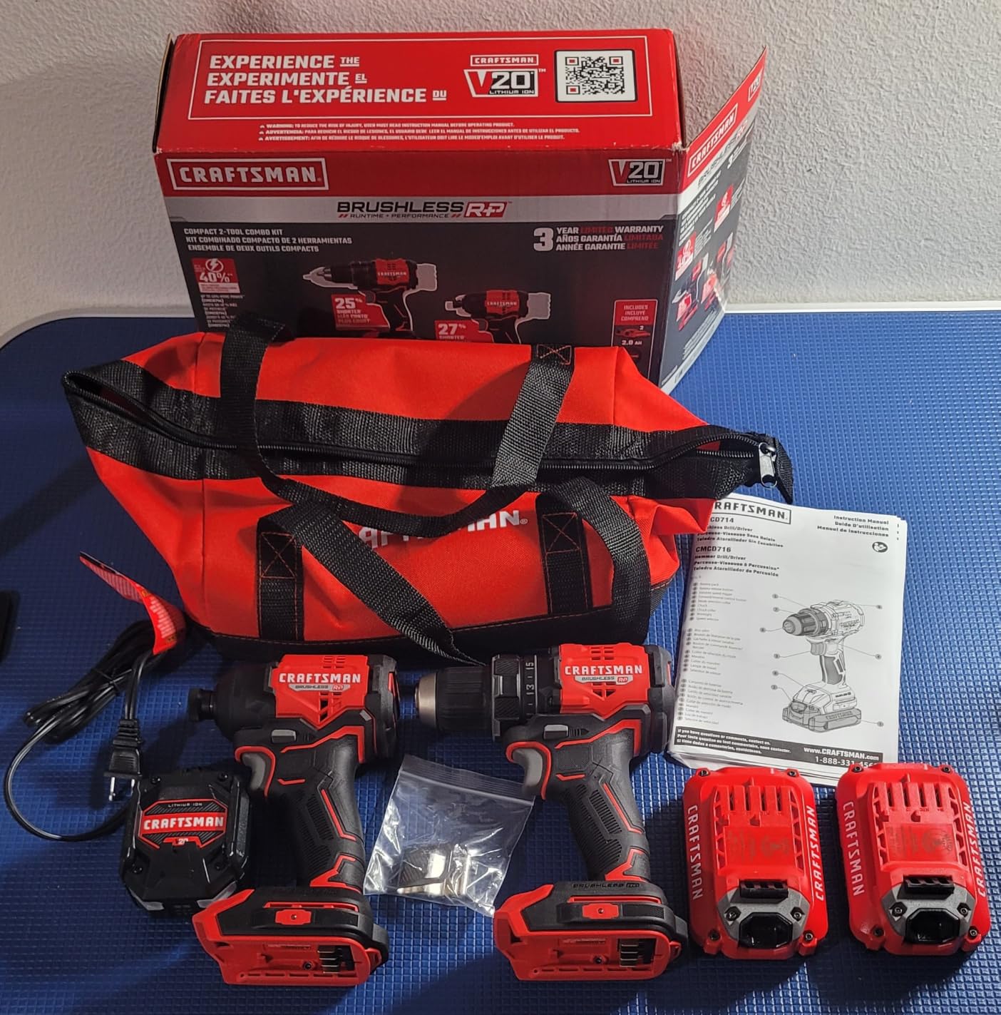 CRAFTSMAN V20 Brushless RP Drill Driver and Impact Driver Compact 2 Tool Combo Kit With 2 x 2ah Battery and Charger, 1900 RPM Power Drill, 2100 Torque Cordless Impact (CMCK1411D2) customer photo 2