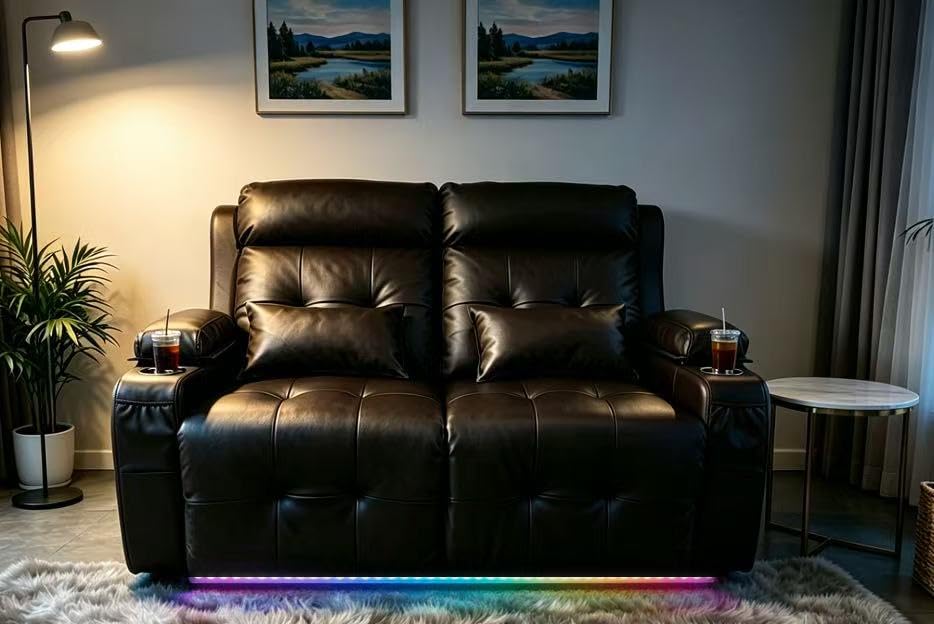Power Reclining Loveseat with Massage & Heat, Wall Hugger Home Theater Seating with LED Lights, USB & Type-C Ports, Ideal for RV, Home Theater and Living Room, Brown, 2 Seats customer photo 2