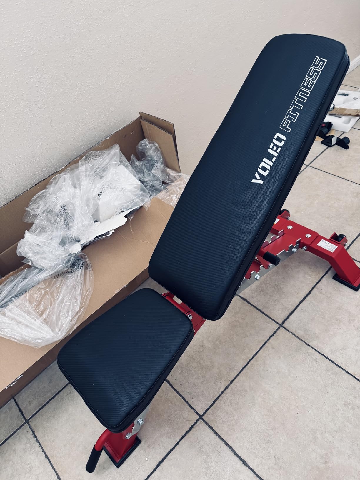 YOLEO Adjustable Weight Bench with Bench Press Stand, Foldable Workout Bench with Extended Head/Elbow Pad(for Users up to 7') customer photo 2