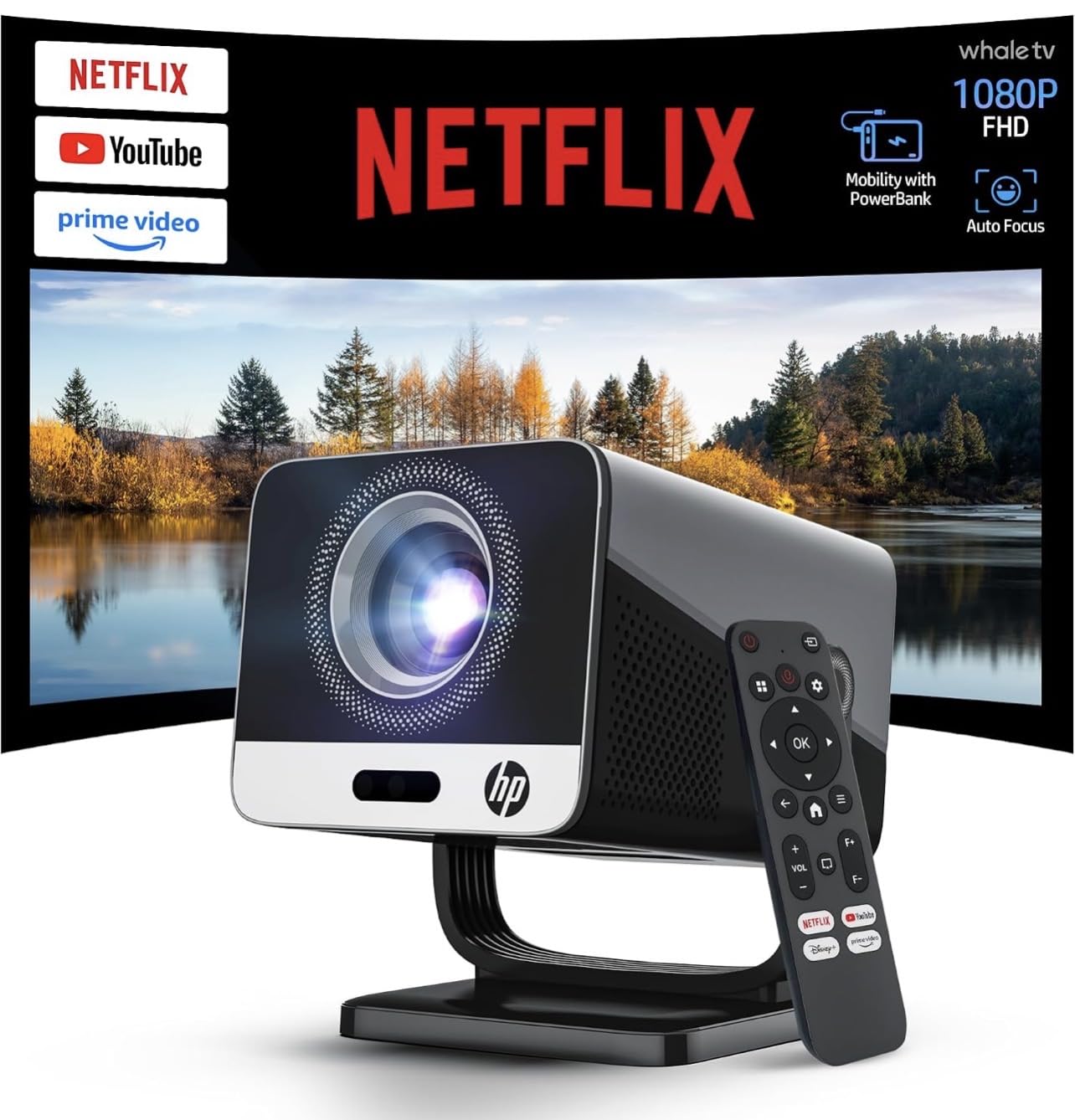 HP Projector with Apps, FHD 4K Supported, USB-C Power Bank Compatible MC425, Native 1080P Mini Projector with WiFi and Bluetooth, Auto Focus & Keystone, Portable Projector with HiFi Speaker for Outdoor customer photo 2