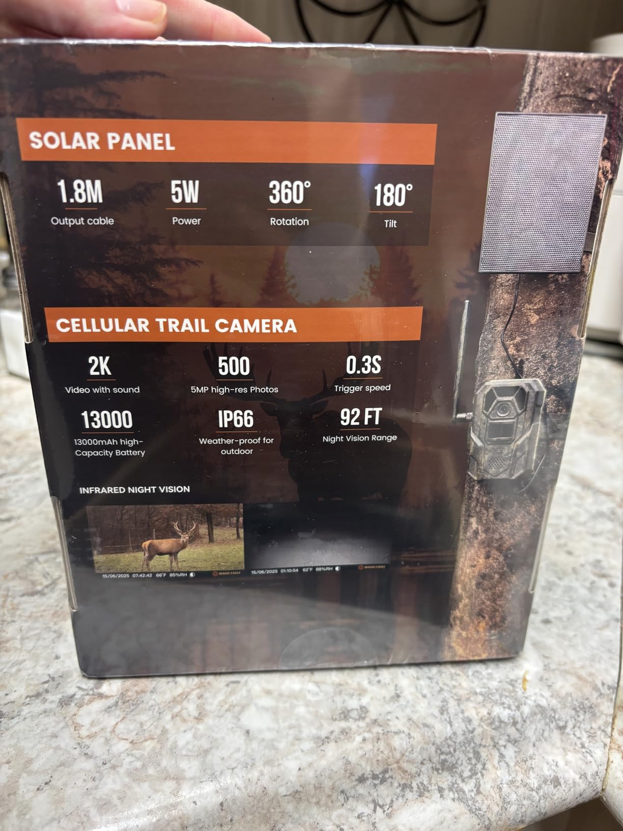 MagicEagle 4G LTE Cellular Trail Camera with Solar Panel, Night Version, 5MP HD Game Camera with 0.3s Trigger Speed, 13000mAh Ultra-Long Battery, AI Species Recognition, Anti-Theft & IP66 Waterproof customer photo 2