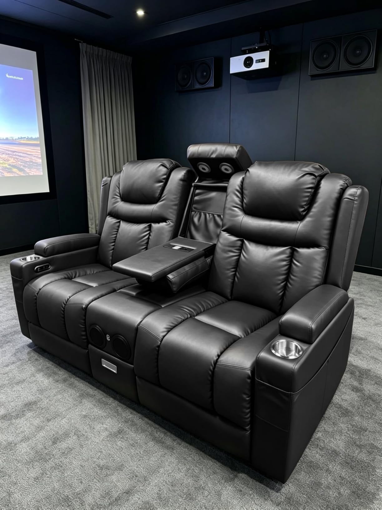 Power Loveseat Recliner Sofa, Home Theater Seating with Flip Back Console, Wall Hugger Reclining Loveseat with LED Light, USB Ports, RV Couch Movie Gaming Chair for Living Room, Gaming Room (Black) customer photo 1