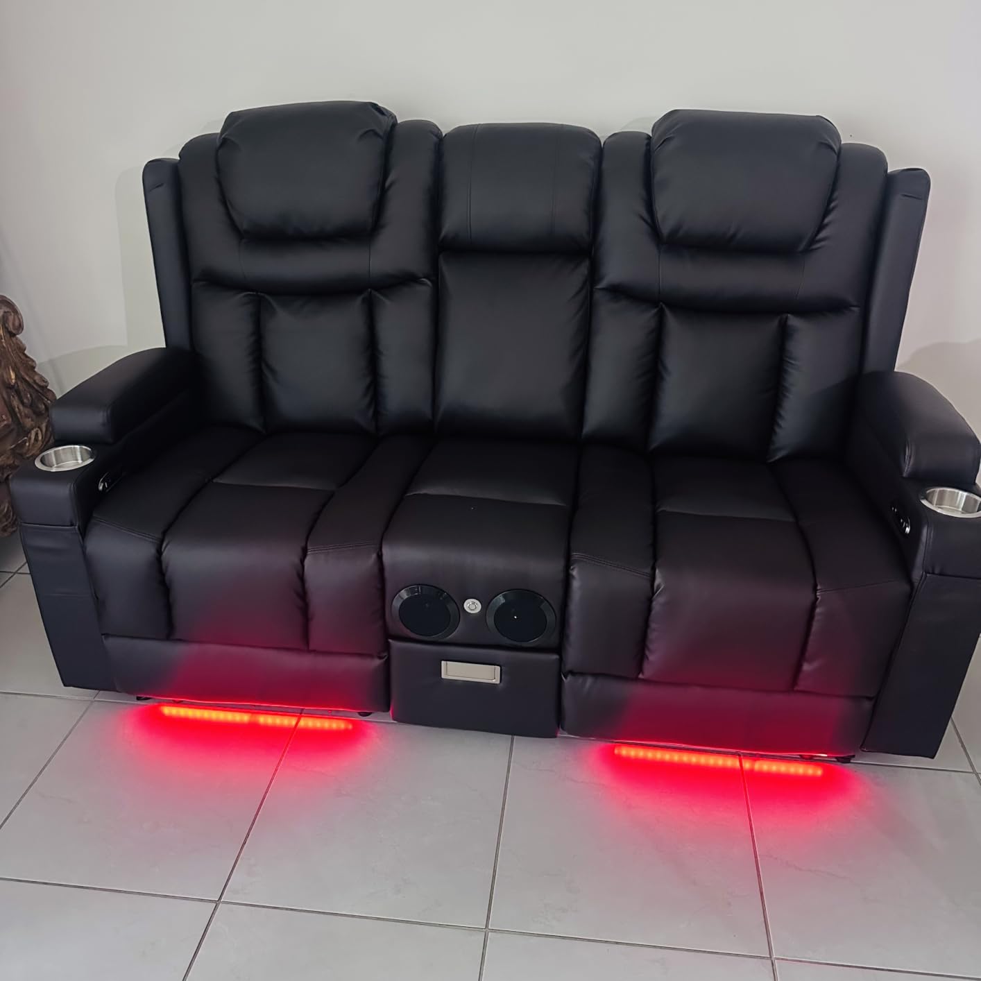 Power Loveseat Recliner Sofa, Home Theater Seating with Flip Back Console, Wall Hugger Reclining Loveseat with LED Light, USB Ports, RV Couch Movie Gaming Chair for Living Room, Gaming Room (Brown) customer photo 1