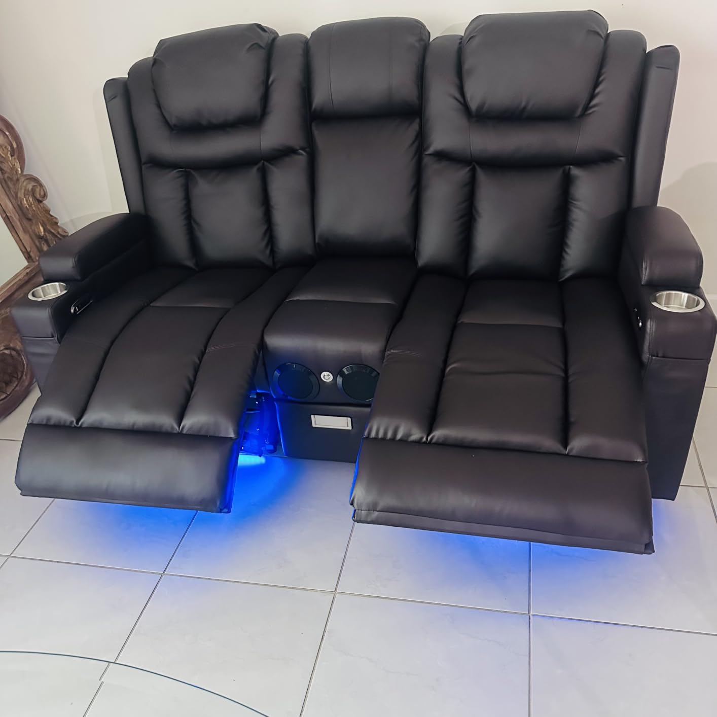 Power Loveseat Recliner Sofa, Home Theater Seating with Flip Back Console, Wall Hugger Reclining Loveseat with LED Light, USB Ports, RV Couch Movie Gaming Chair for Living Room, Gaming Room (Brown) customer photo 2