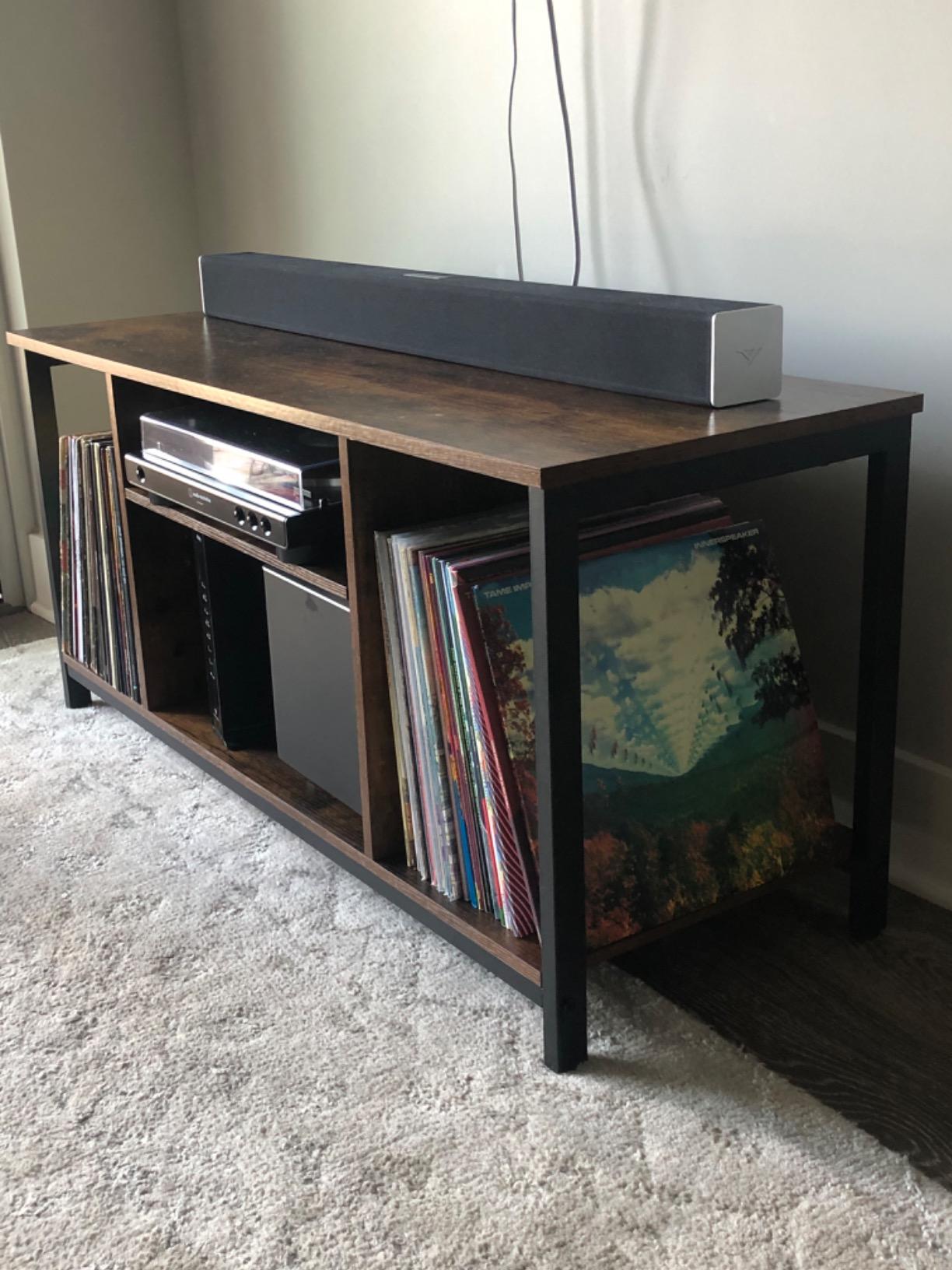 VASAGLE Tall Farmhouse TV Stand, Entertainment Center with Barn Doors, Storage Media Console Table for Living Room, 58.3 x 15.7 x 31.9 Inch, Rustic White and Honey Brown, LIRY Collection ULTV031W101S customer photo 2
