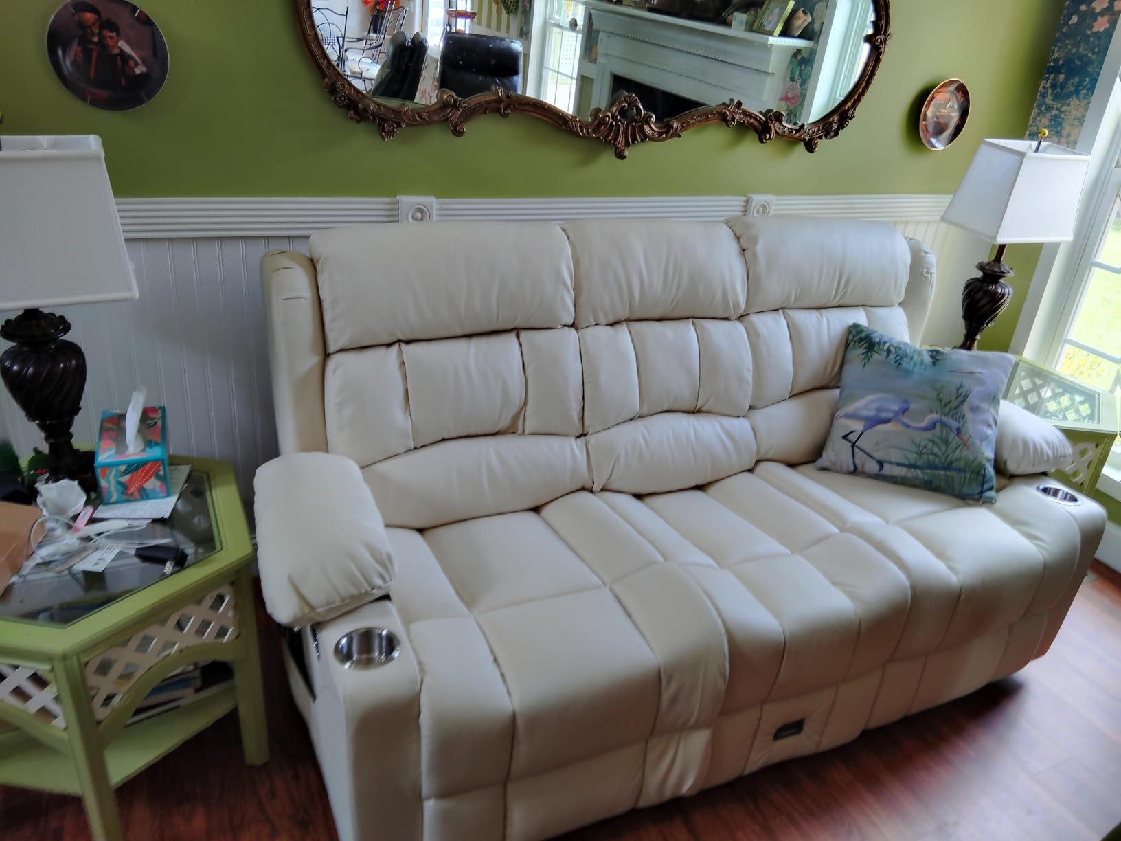 Dresegmt Recliner Sectional Sofa, 5 Seat L-Shaped Manual Reclining Sofa | Flip Middle Backrest Design, Large Storage Drawer, Cup Holders, USB Ports, Recliner Couch for Home Theater & Living Room customer photo 1