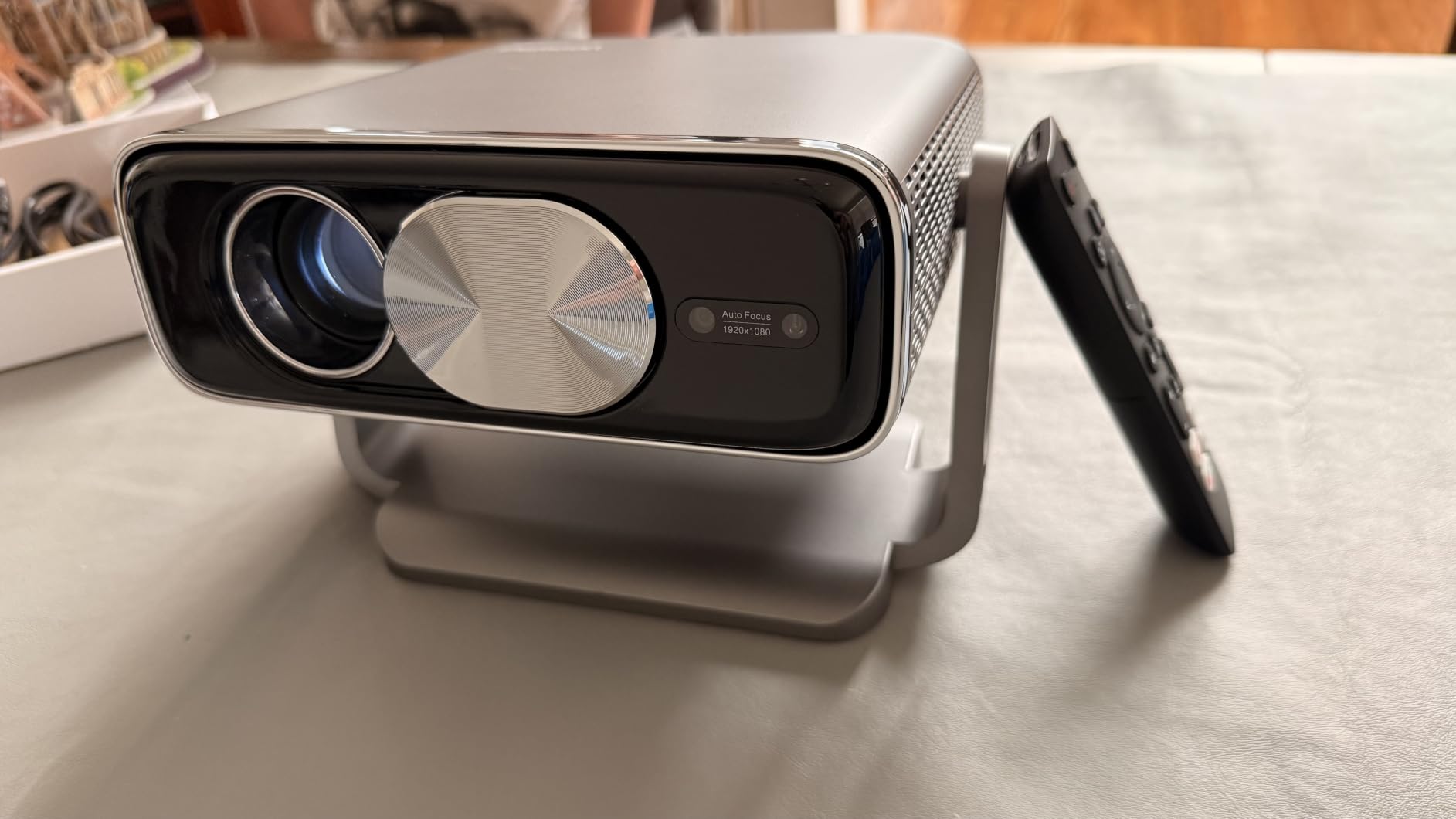 Smart 4K Projector [Bundled with Google TV Stick] with WiFi and Bluetooth, 3000ANSI, Auto Lens Cap, Portable Outdoor Movie Projector with Built-in Apps Auto Focus for Ceiling/Home Theater/Bedroom customer photo 2