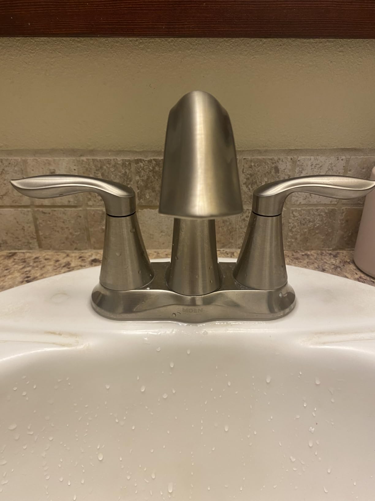 Moen Eva Brushed Nickel Two-Handle 4-Inch Centerset Bathroom Faucet with Drain Assembly, Bathroom Faucets for Sink 3-Hole, 6410BN customer photo 2