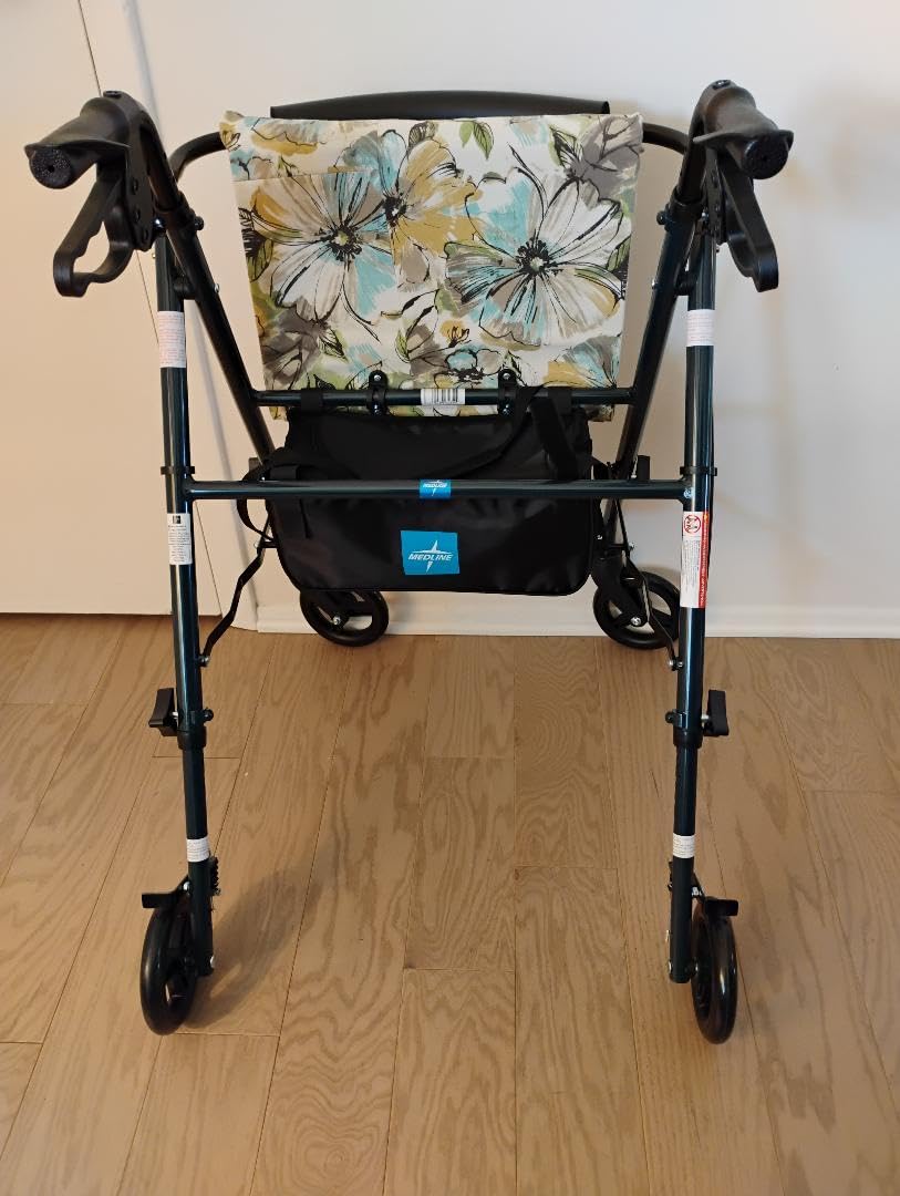 Medline Freedom Mobility Lightweight Folding Aluminum Rollator Walker with 6-inch Wheels, Adjustable Seat and Arms, Burgundy customer photo 2