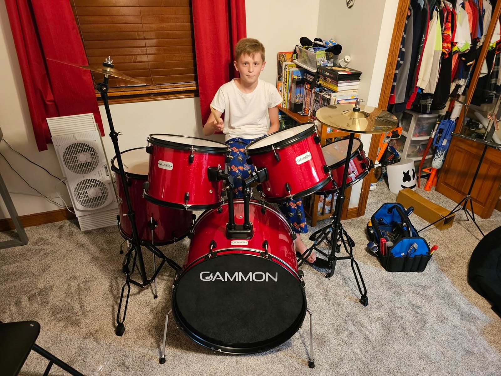 Gammon Percussion Full Size Complete Adult 5-Piece Drum Set with Cymbals, Stands, Stool, and Sticks - Black customer photo 2