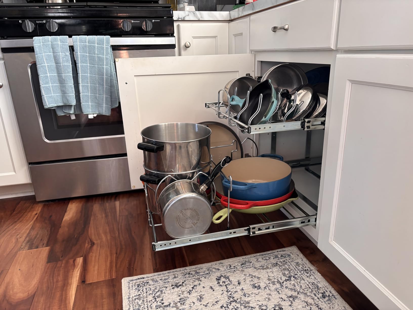 Rev-A-Shelf Dual Kitchen Cabinet Pullout Organizer, Min Open Width of 11.5