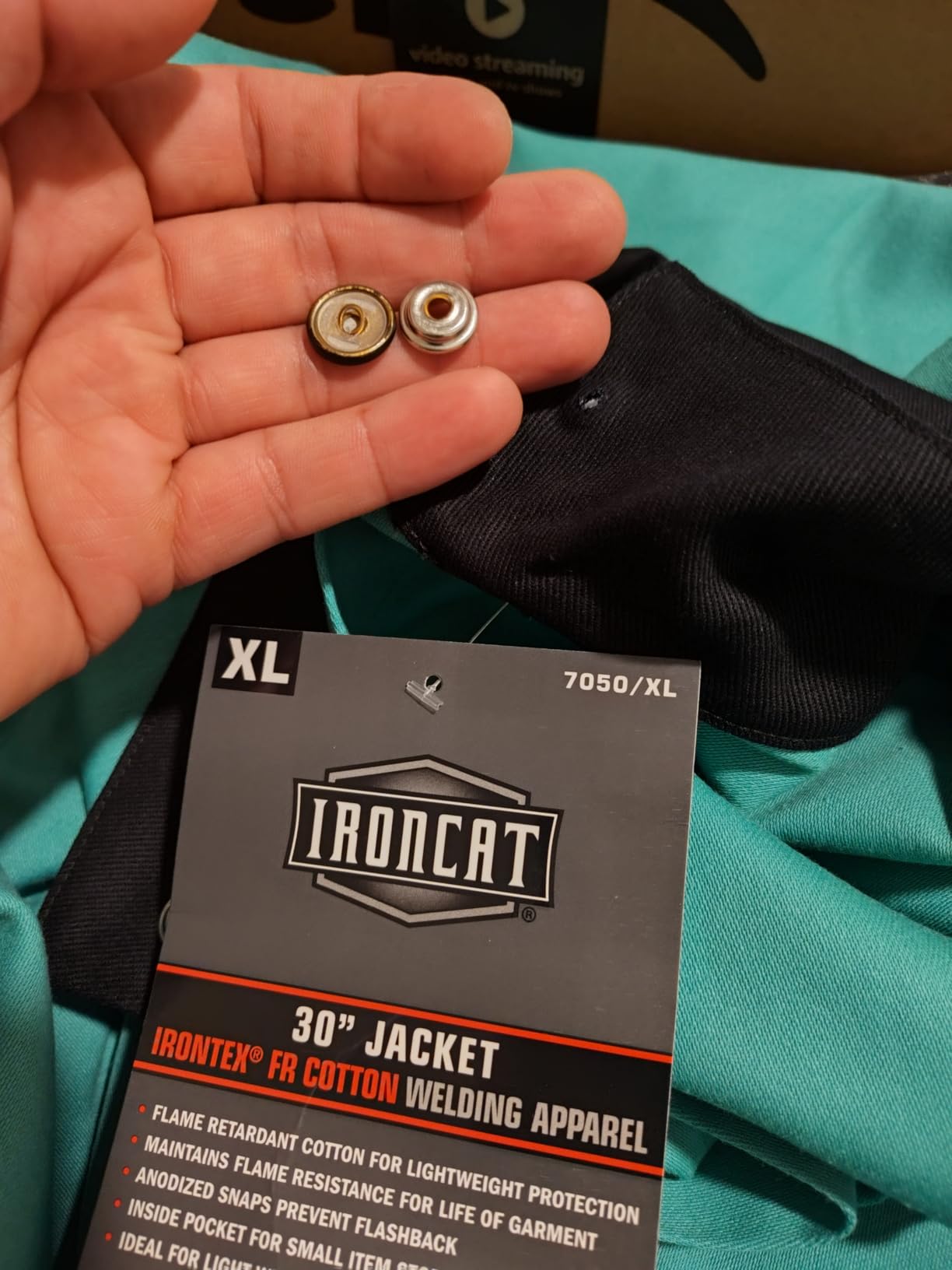 Ironcat FR Treated Cotton Sateen Jacket, 9 oz., Anodized Snaps, Interior Pocket, Pop-up Welders Collar, Scribe Pocket customer photo 1