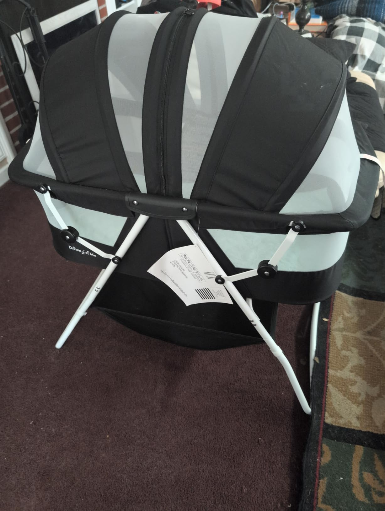 Dream On Me Karley Portable Infant Bassinet, Double Mesh Canopy, Blue/Grey | Quick Foldable Travel Bassinet with Storage Basket, Mattress Pad Included, Lightweight, For Indoor Outdoor Use, BSA Verified customer photo 1