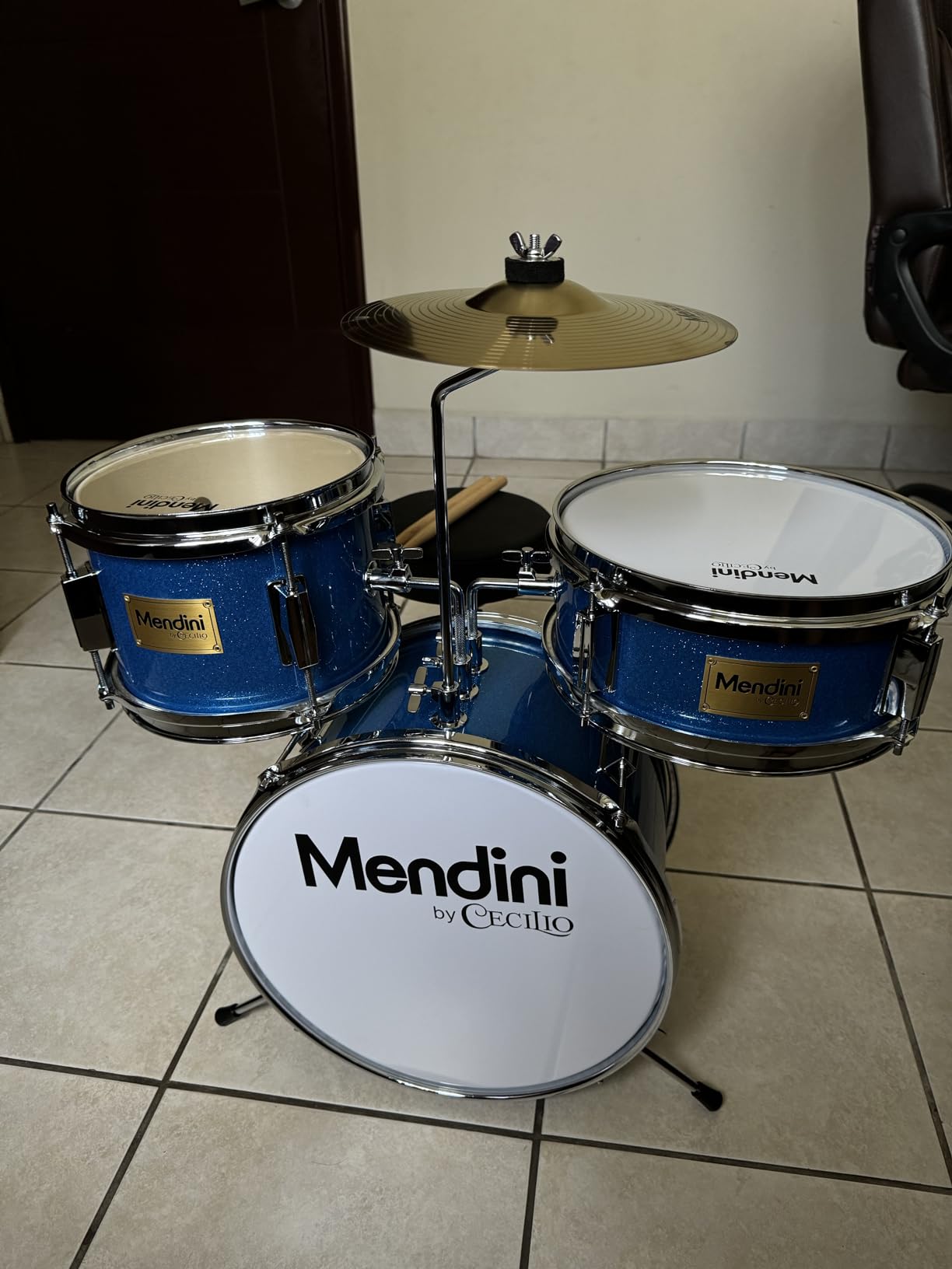Mendini By Cecilio 13 Inch Drum Set, 3-Piece Junior Drum Set - Sky Blue customer photo 1