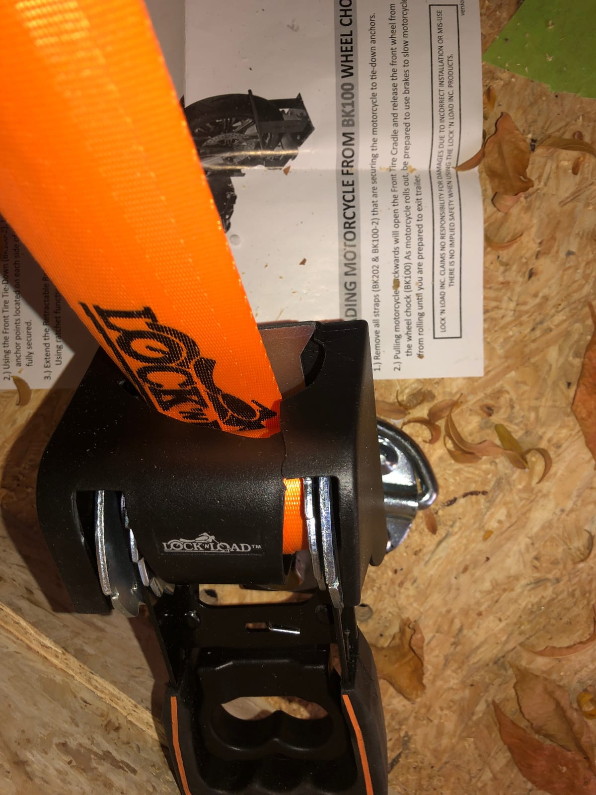 Lock N Load BK1000 Deluxe Motorcycle Wheel Chock with Quick-Release Ratchet & D-Ring System (Orange/Black) customer photo 2