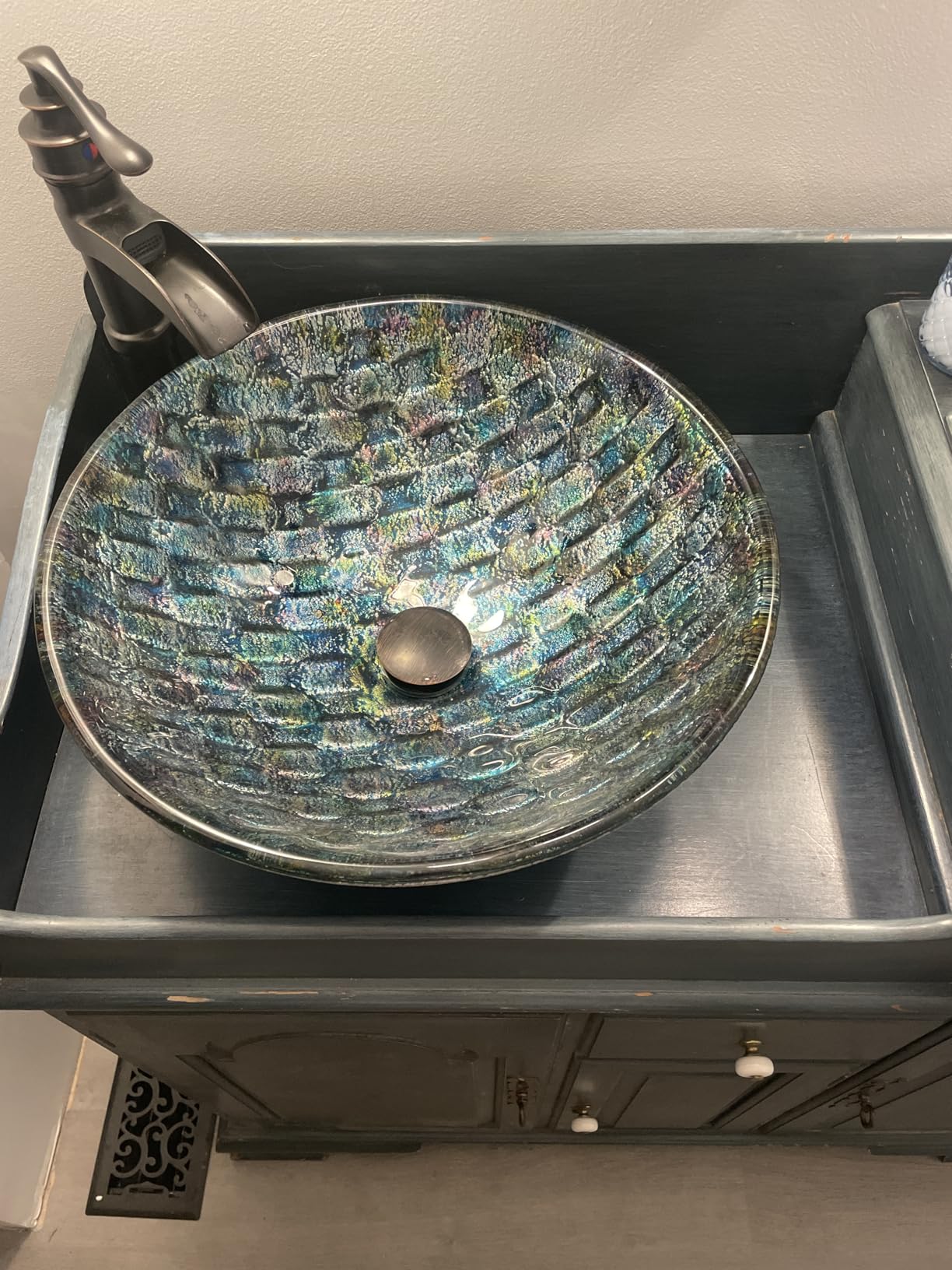 Vigo Vessel Sink Oceania Blue - 17” Artistic Round Bowl Sink for Bathrooms, Tempered Glass Above Counter Bathroom Sink with NonStickShield, QuickDrain & TempGuard, Modern Luxury Design customer photo 2