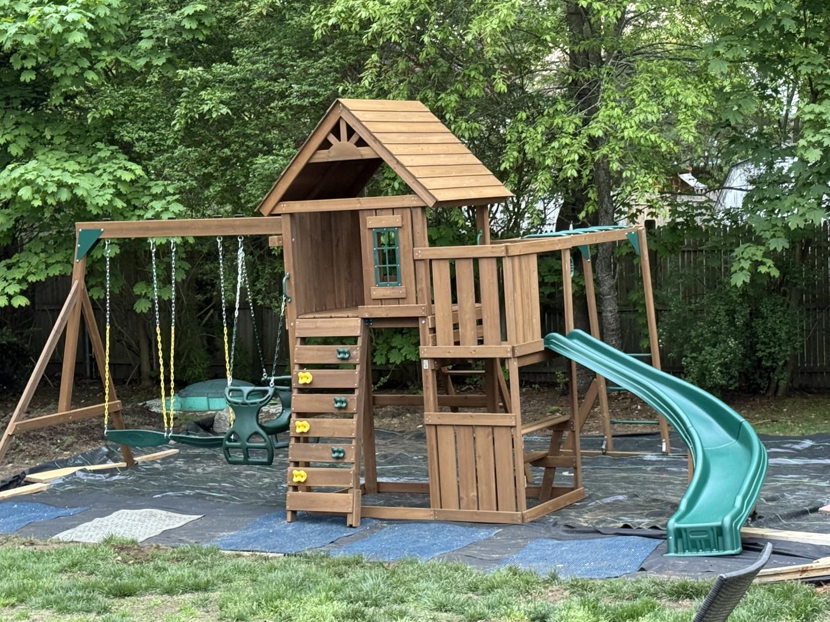 Swing-N-Slide PB 8272 Cedar Brook Wooden Swing Set Play Set with Two Swings, Slide, Monkey Bars, Picnic Table & Glider, Green customer photo 2