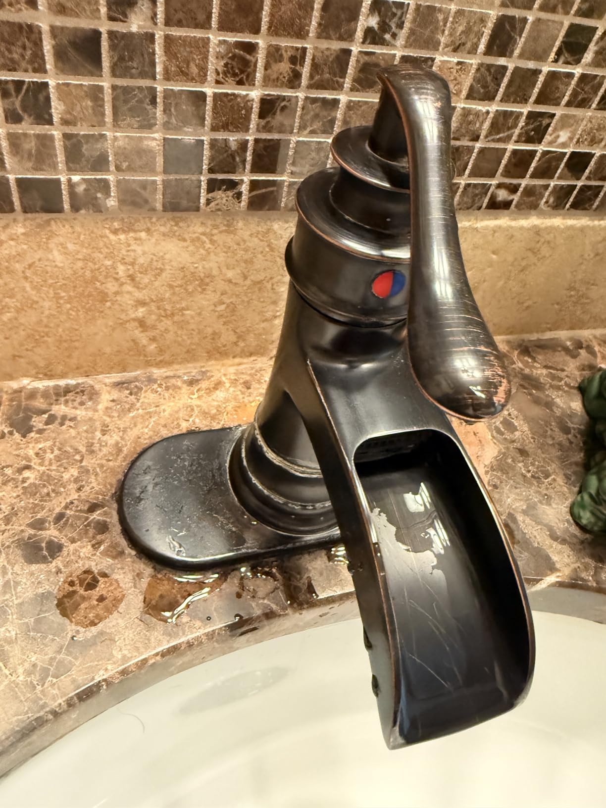 BWE Brass Waterfall Bathroom Sink Faucet, Oil Rubbed Bronze, No Drain customer photo 1