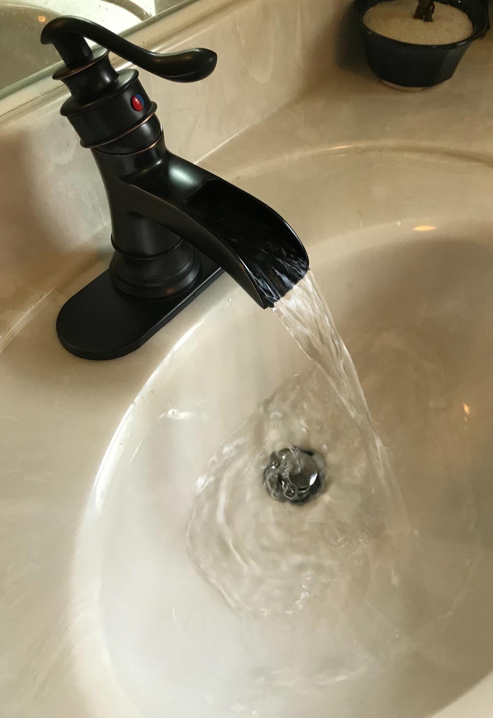 BWE Brass Waterfall Bathroom Sink Faucet, Oil Rubbed Bronze, No Drain customer photo 2