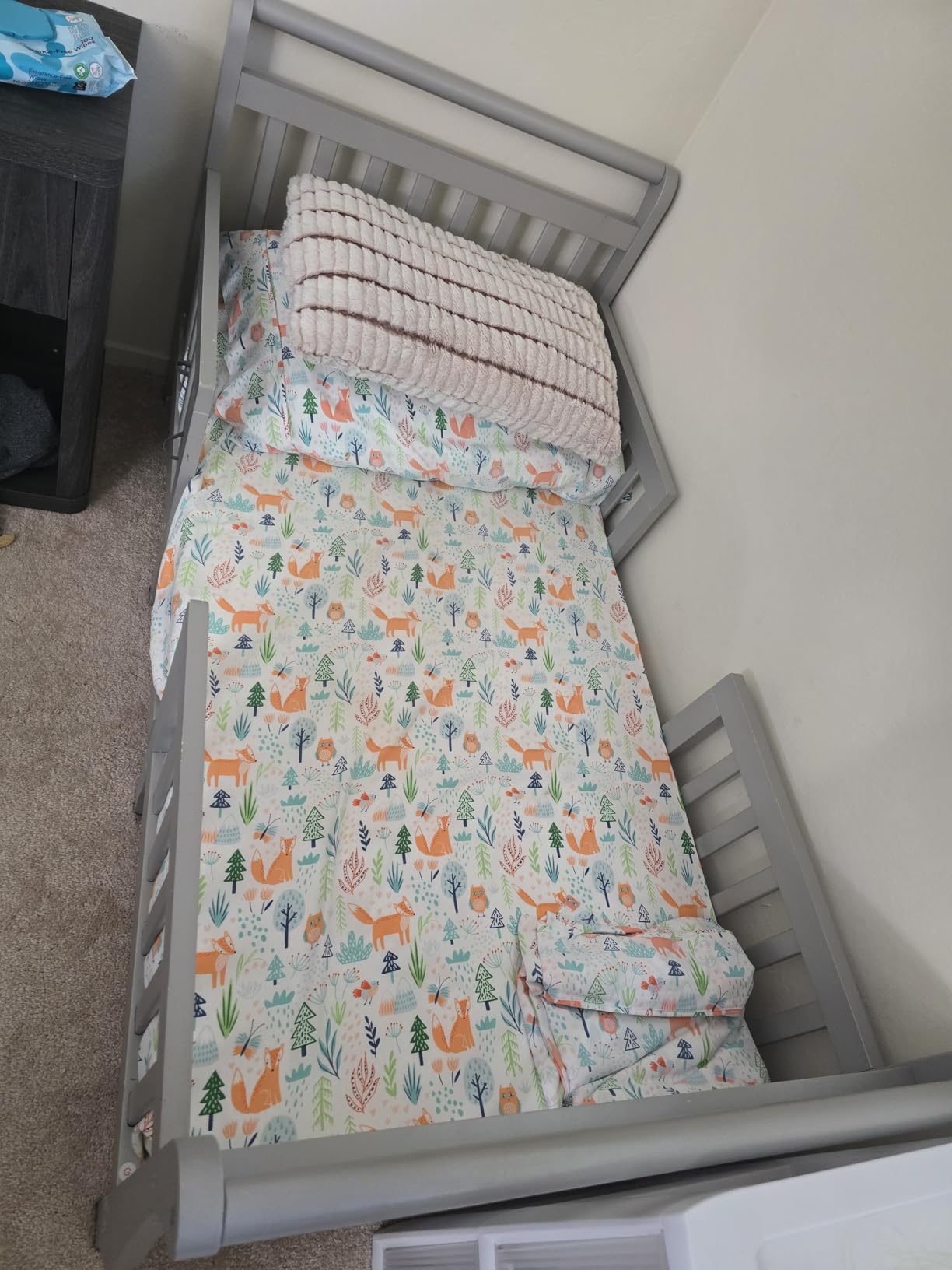 Dream On Me Emma 3-in-1 Wooden Toddler Bed, GREENGUARD Gold, Steel Grey | Converts to Table & 2 Chairs, 4 Safety Guardrails, Phthalate & BPA Free, Low to Floor Bed Frame, 50 Lb Limit, BSA Verified customer photo 1