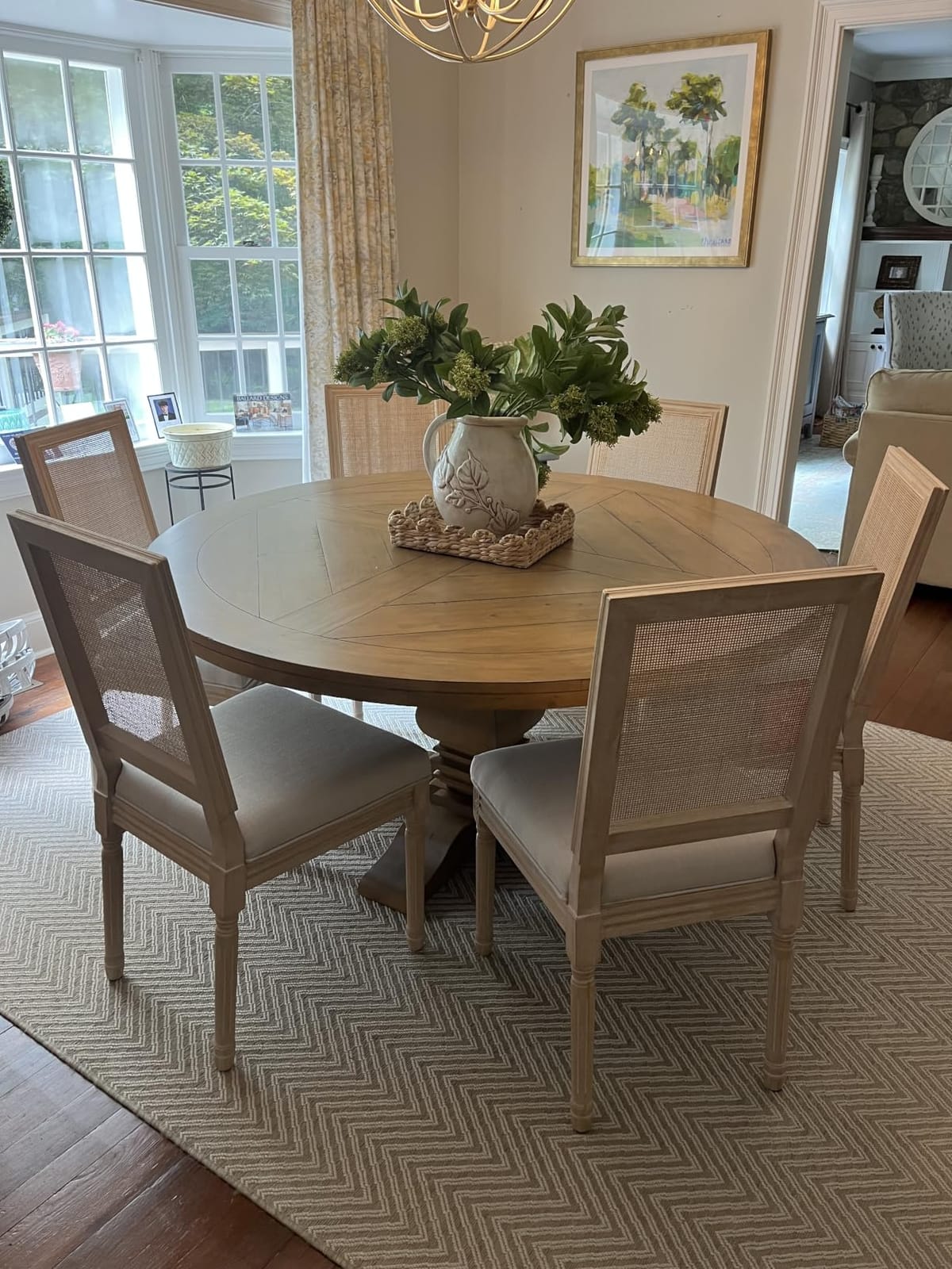 Coaster Home Furnishings - Florence - Pine Wood - Farmhouse Pedestal Round Dining Table with Curved Legs - Dining Room & Kitchen - 60 Inch - Rustic Honey - 180200 customer photo 1