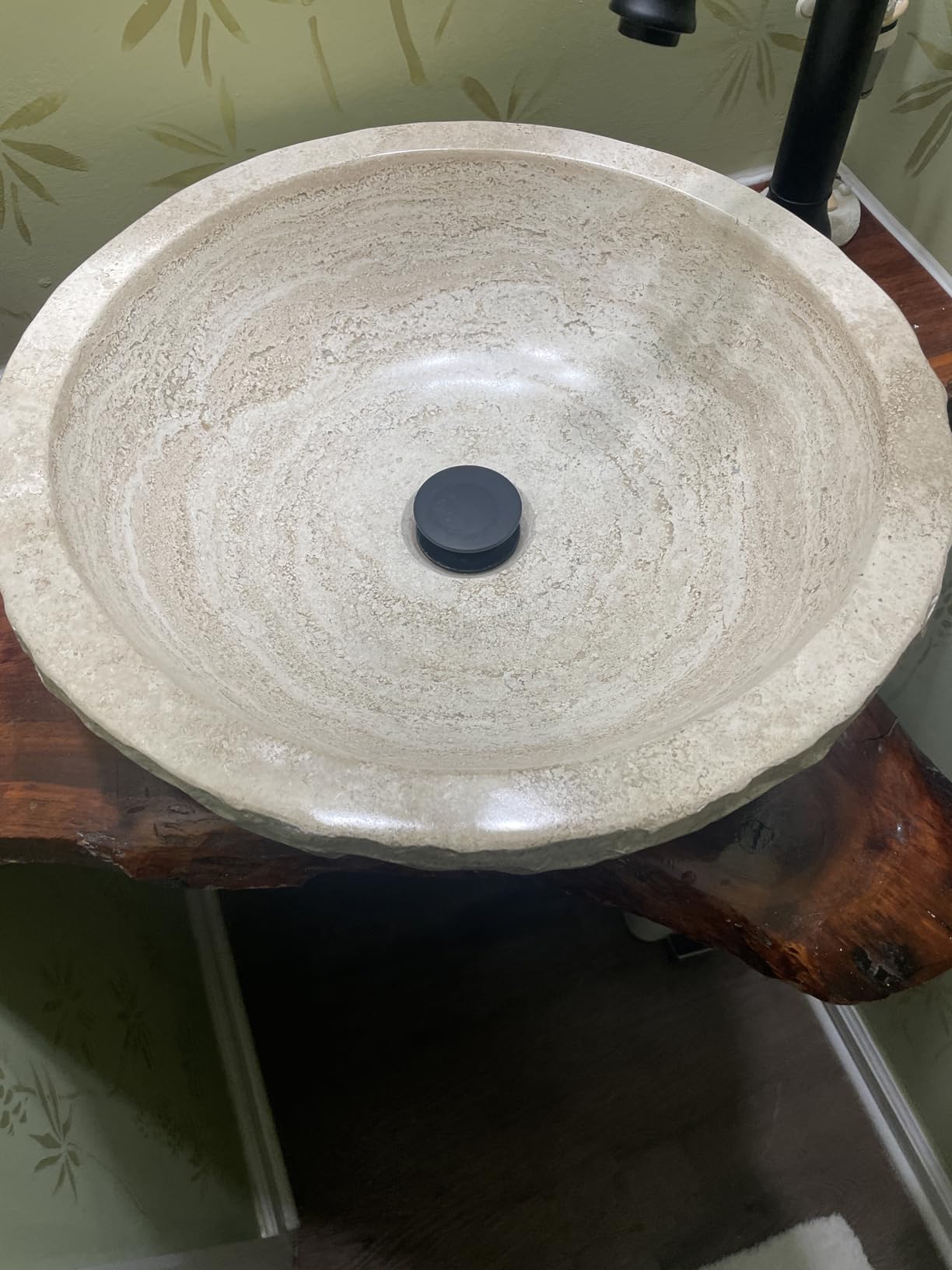 Oval Travertine Vessel Sink – Natural Stone Wash Basin, Hand-Carved Bathroom Sink with Chiseled Exterior & Polished Interior, Above Counter Vanity Basin (Includes Matching Soap Tray) customer photo 1