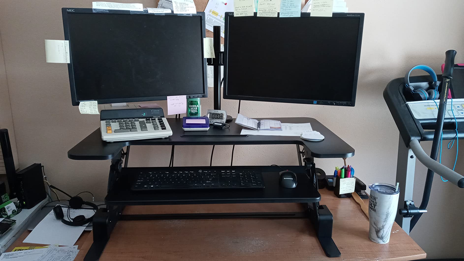 Mount-It! Standing Desk Converter Dual Monitor, 2 Screen Mounts Included, Height Adjustable Desk Riser in Black, Stand Up Desk Convertor Large 36