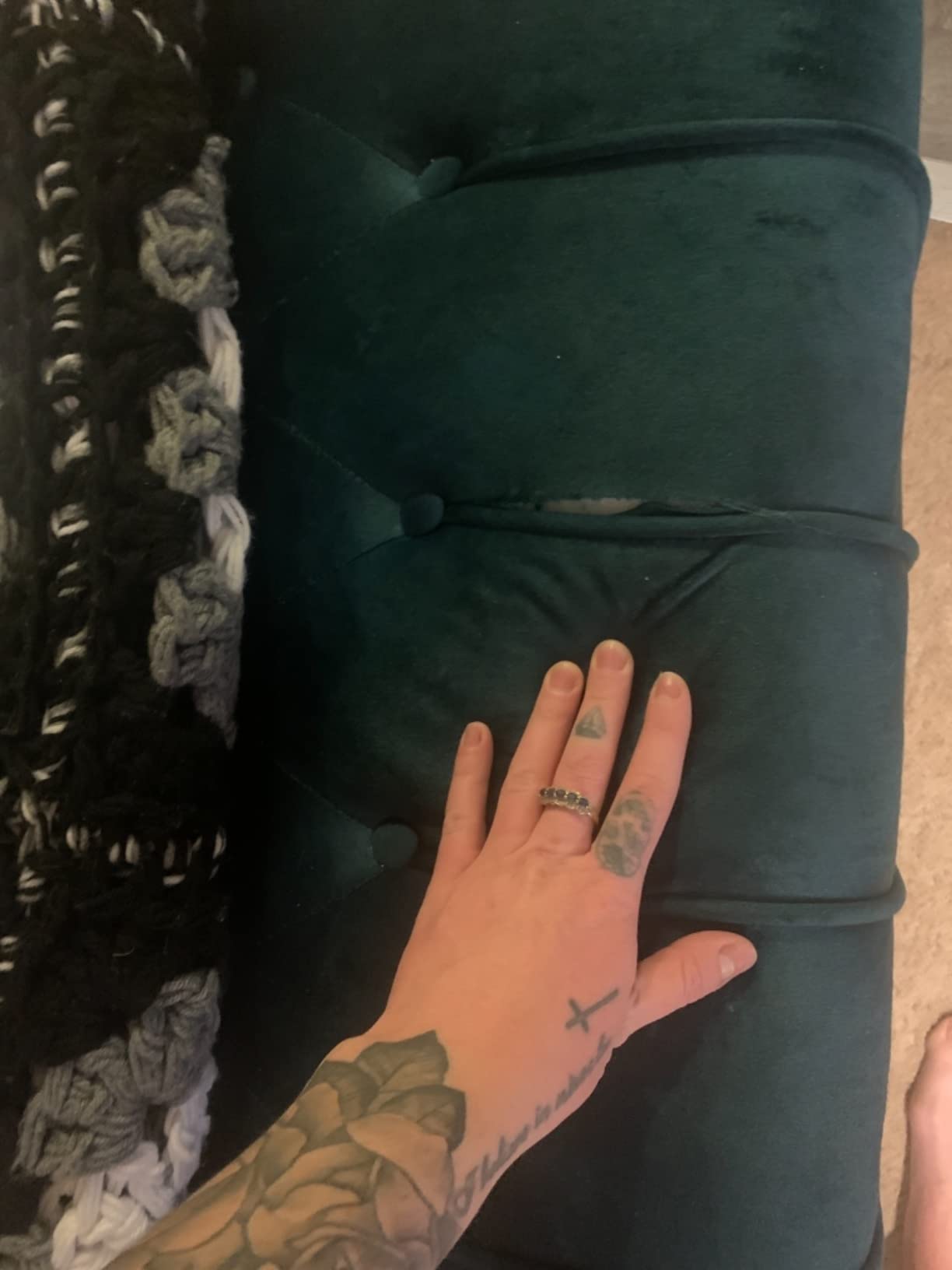 Christopher Knight Home Rafaela Modern Glam Tufted Velvet Chaise Lounge with Scrolled Backrest, Dark Teal and Dark Brown 54.5D x 28.5W x 30.25H in customer photo 2