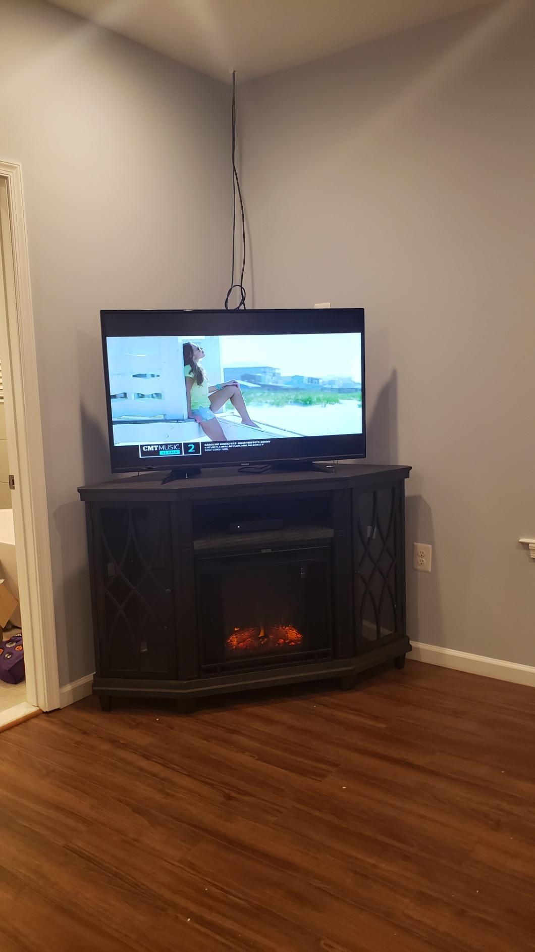 Real Flame Lynette Electric Fireplace TV Stand with Remote Control, Corner Unit, 1500 Watts, Grey (1750E-GRY) customer photo 1