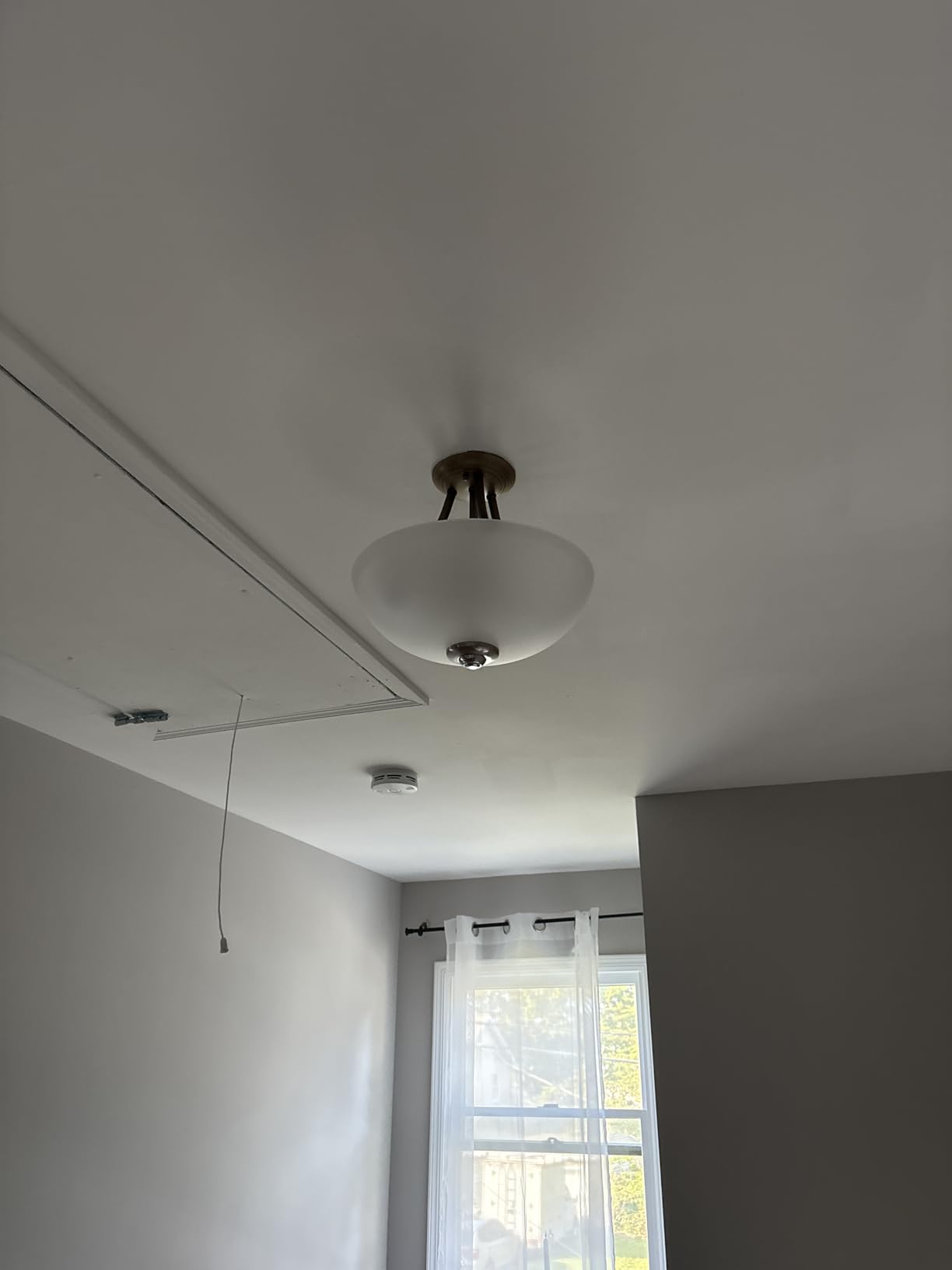 Globe Electric 63357 13 in. 2-Light Semi-Flush Mount Ceiling Light, Brushed Nickel, Chrome Accents, Frosted Glass Shade customer photo 1