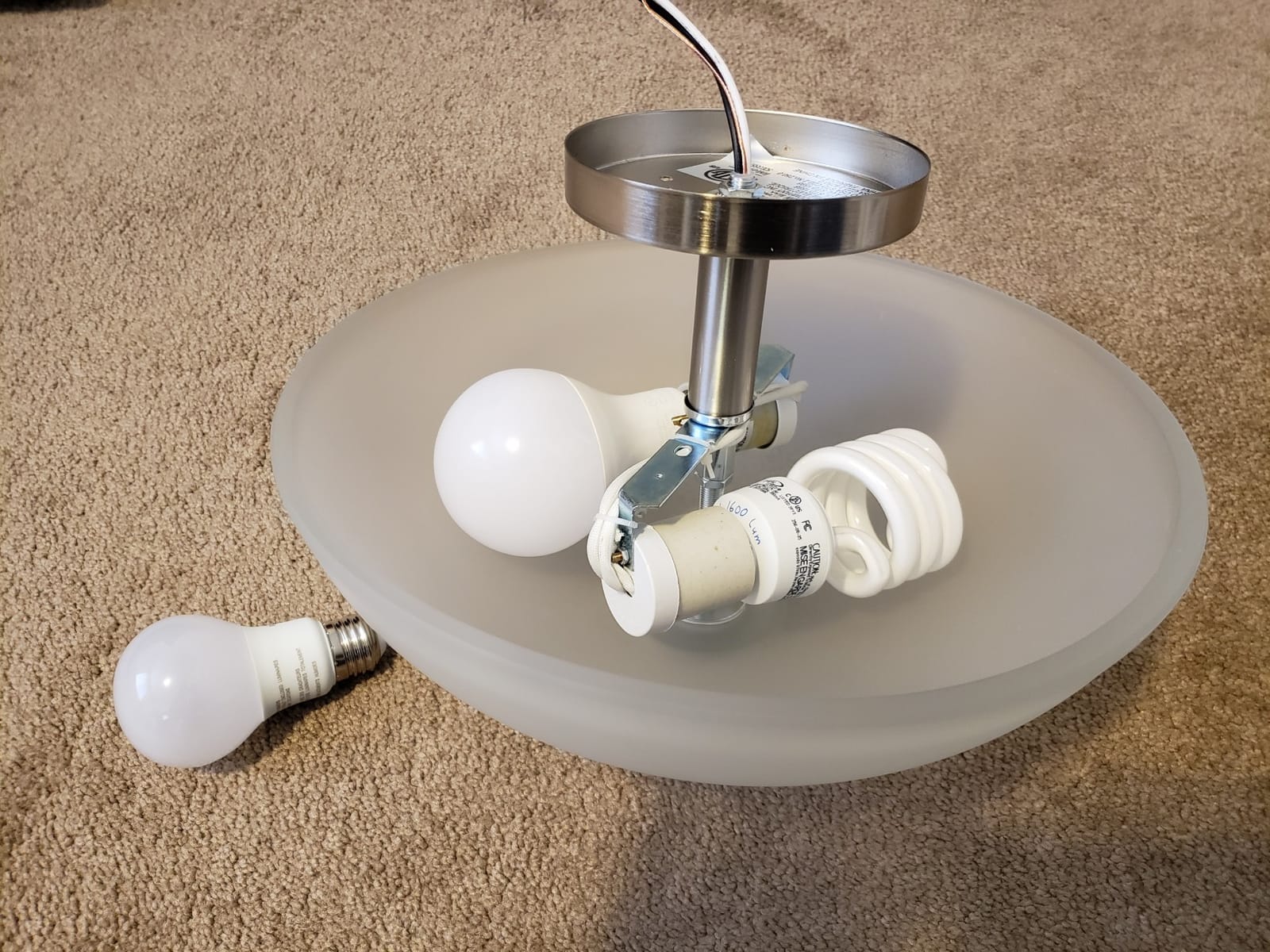 Globe Electric 63357 13 in. 2-Light Semi-Flush Mount Ceiling Light, Brushed Nickel, Chrome Accents, Frosted Glass Shade customer photo 2