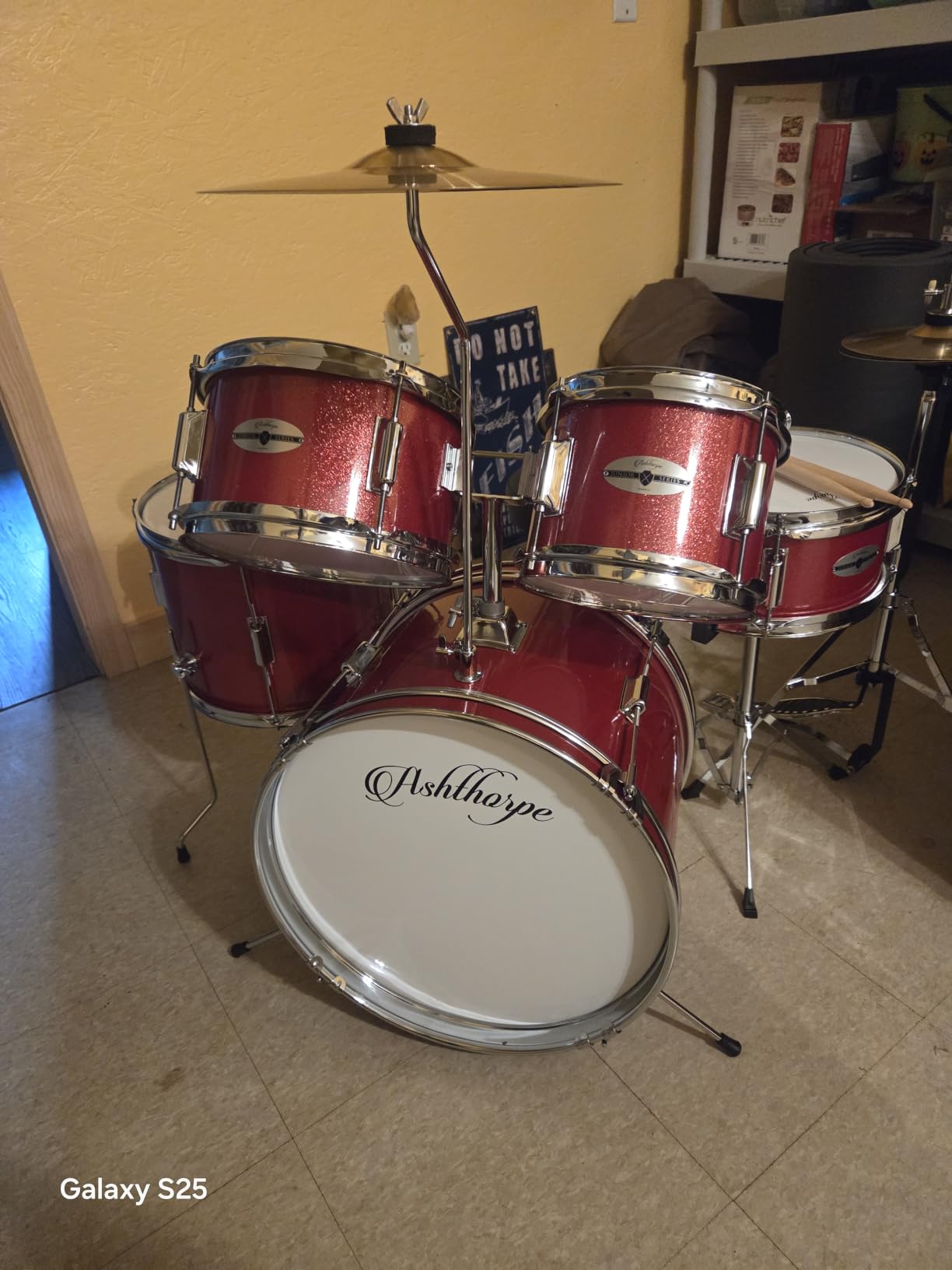 Ashthorpe 5-Piece Complete Kids Drum Set with Genuine Brass Cymbals - Junior Beginner Kit with 16